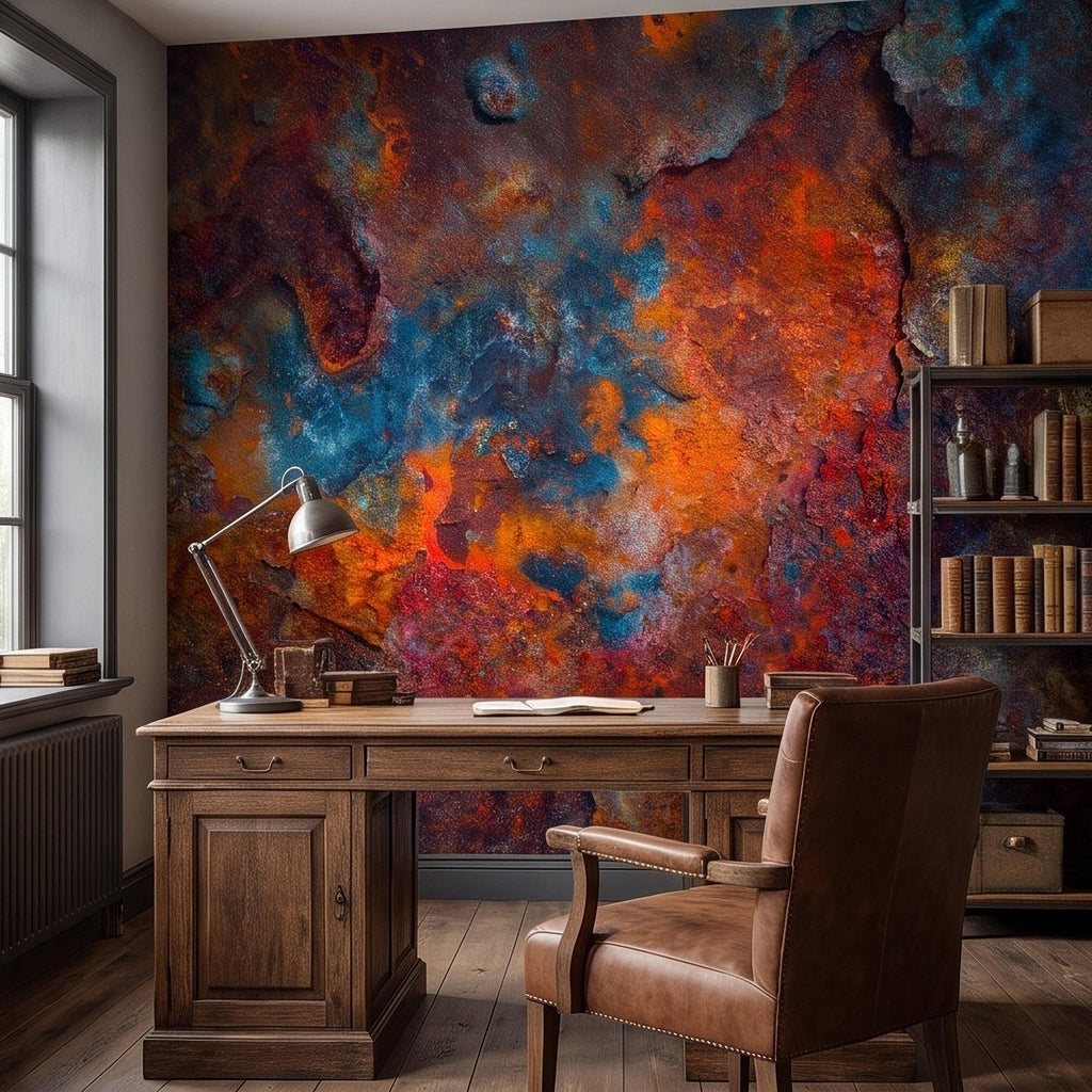 Abstract Rust Texture Peel and Stick Wall Mural, Weathered Oxidized Metal Surface, Industrial Patina Finish Contemporary Wallpaper