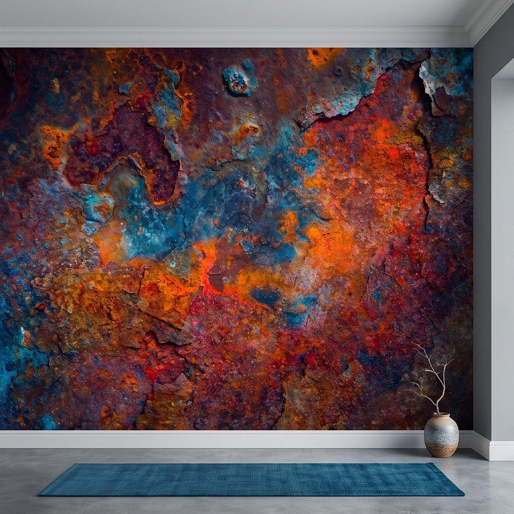 Abstract Rust Texture Peel and Stick Wall Mural, Weathered Oxidized Metal Surface, Industrial Patina Finish Contemporary Wallpaper