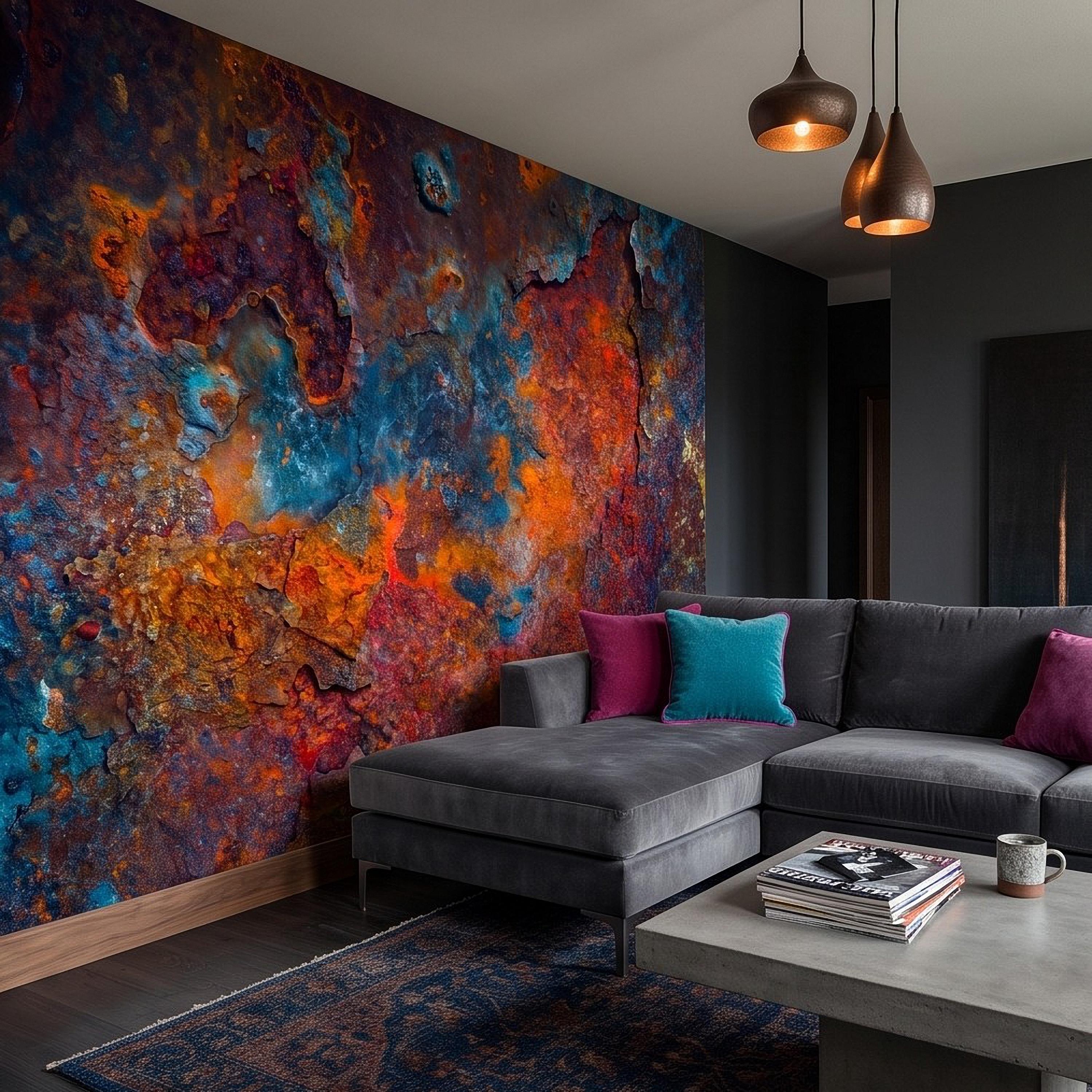 Abstract Rust Texture Peel and Stick Wall Mural, Weathered Oxidized Metal Surface, Industrial Patina Finish Contemporary Wallpaper