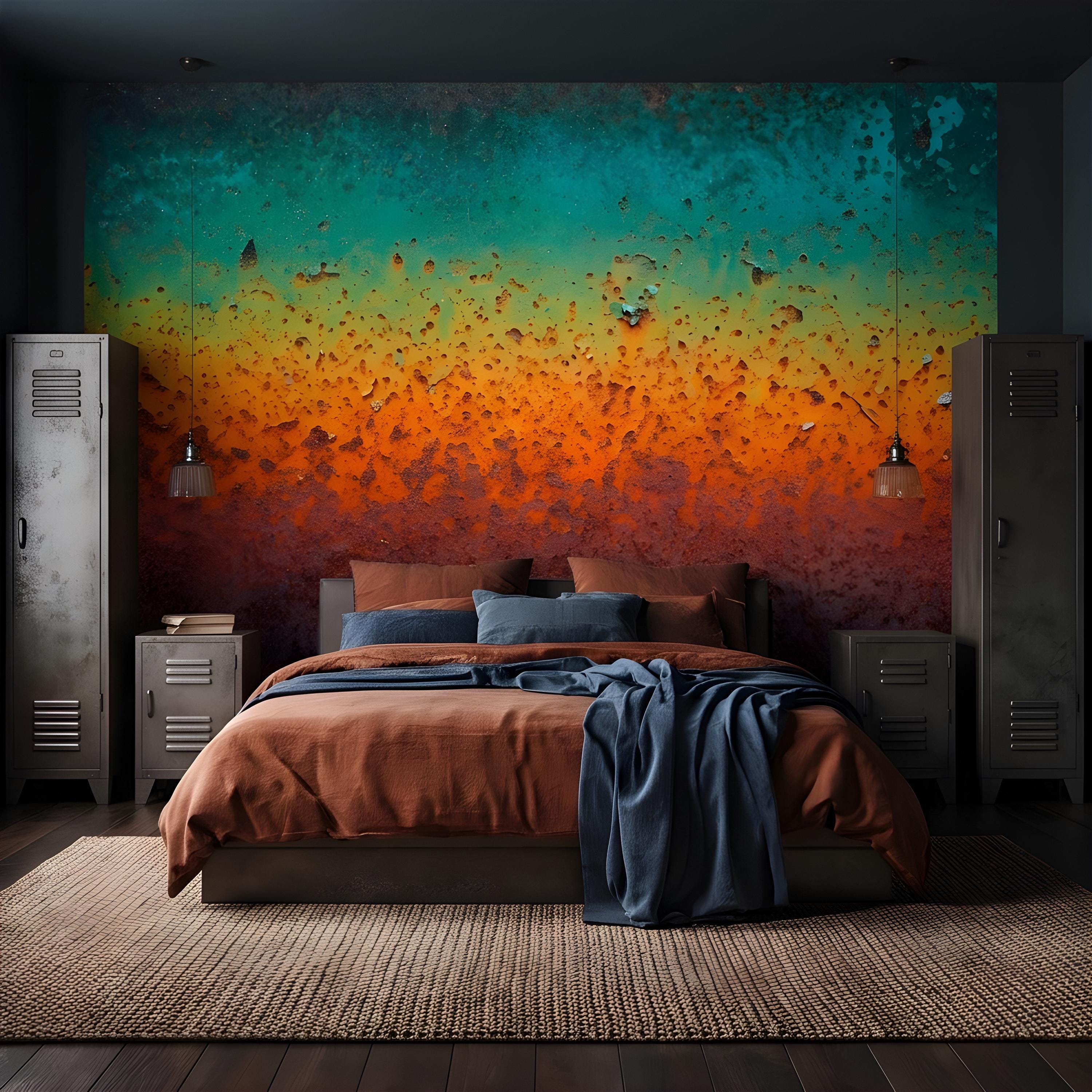 Oxidized Metal Peel and Stick Wall Mural, Patina Texture Weathered Industrial Surface Abstract Wallpaper