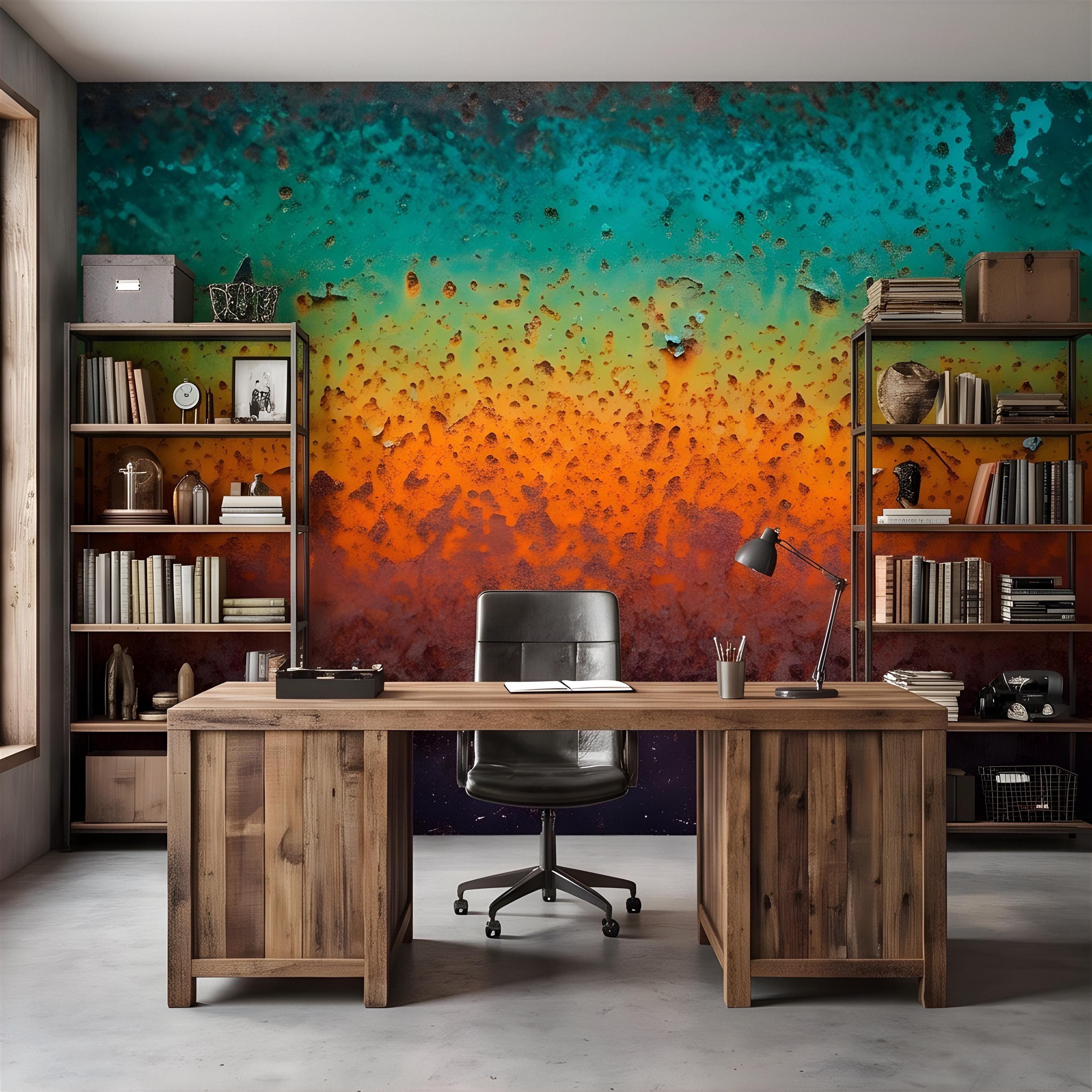 Oxidized Metal Peel and Stick Wall Mural, Patina Texture Weathered Industrial Surface Abstract Wallpaper