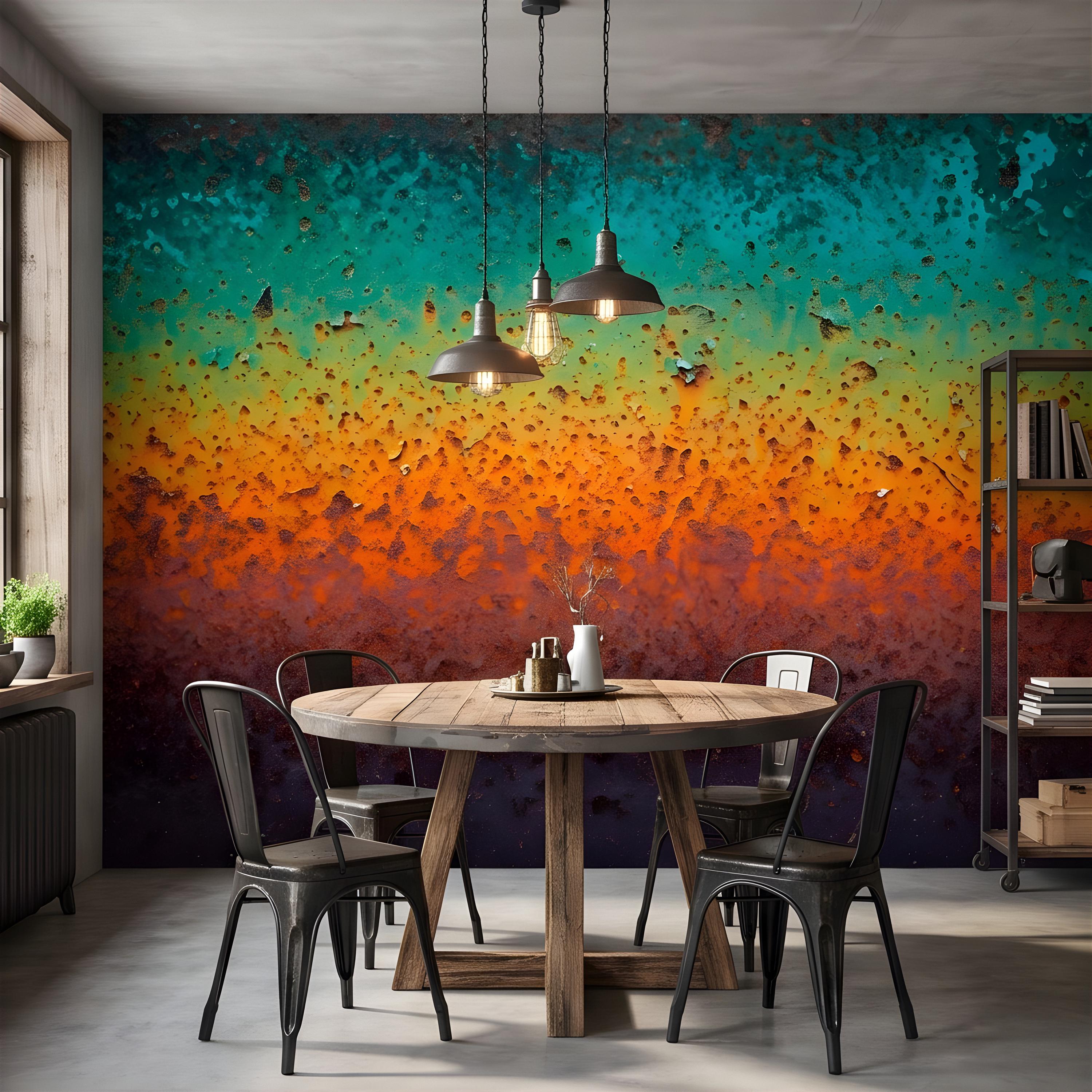 Oxidized Metal Peel and Stick Wall Mural, Patina Texture Weathered Industrial Surface Abstract Wallpaper