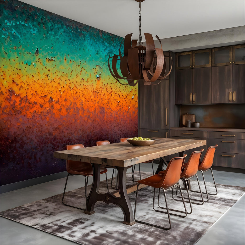 Oxidized Metal Peel and Stick Wall Mural, Patina Texture Weathered Industrial Surface Abstract Wallpaper