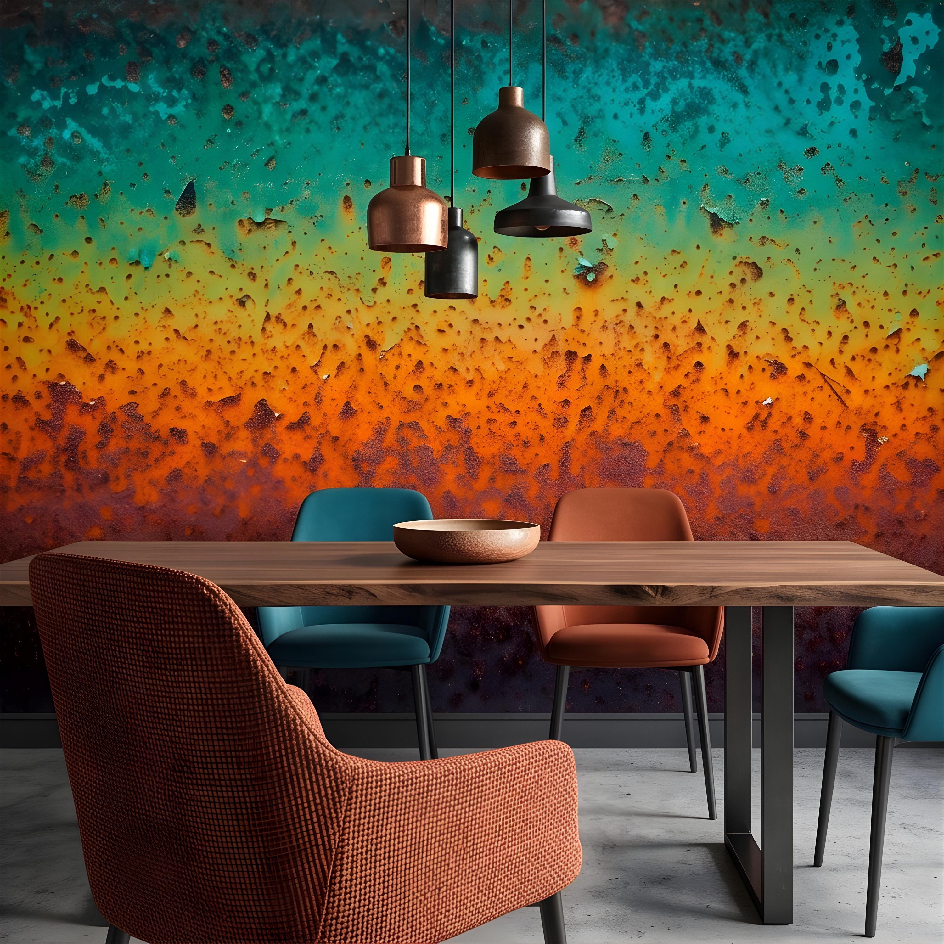 Oxidized Metal Peel and Stick Wall Mural, Patina Texture Weathered Industrial Surface Abstract Wallpaper