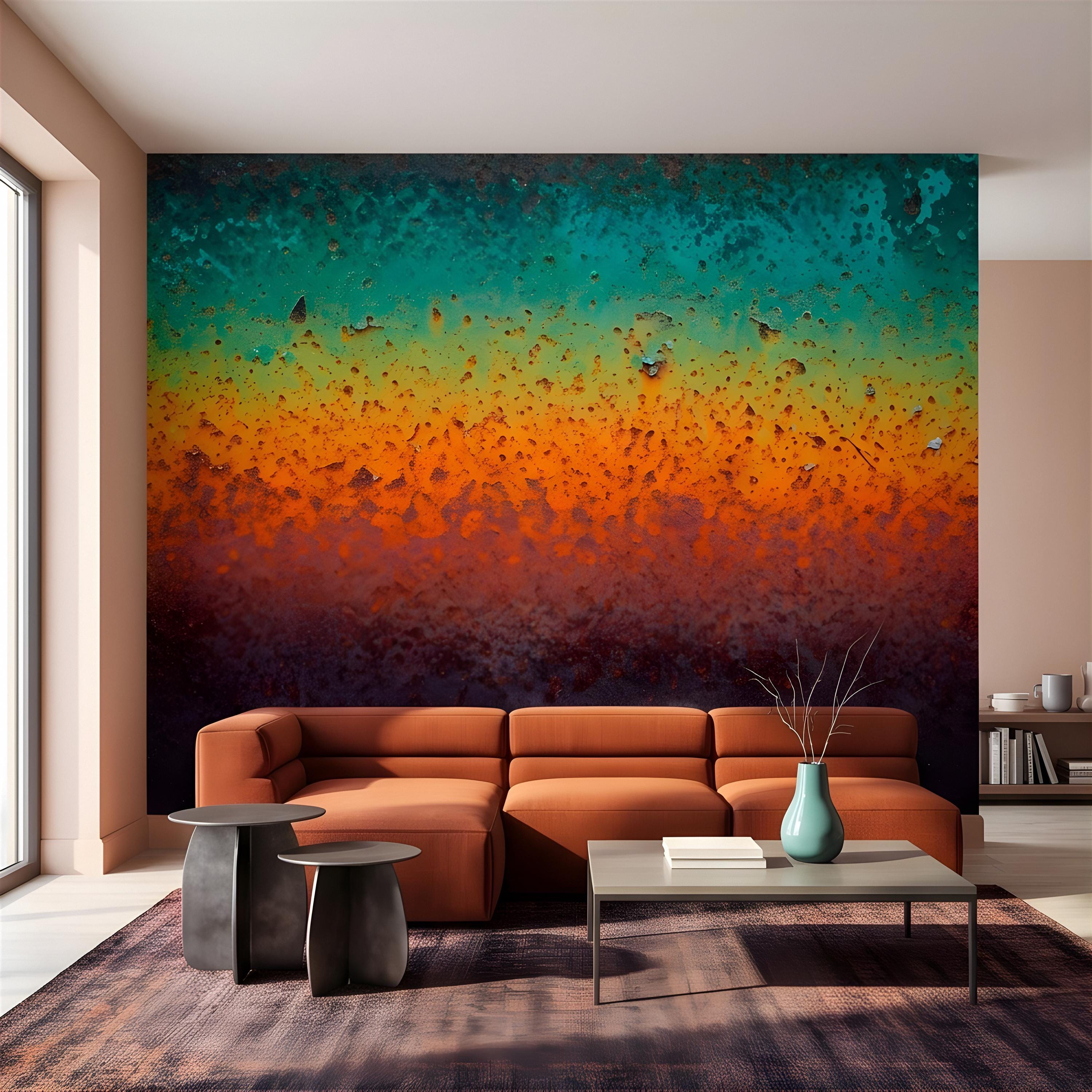 Oxidized Metal Peel and Stick Wall Mural, Patina Texture Weathered Industrial Surface Abstract Wallpaper