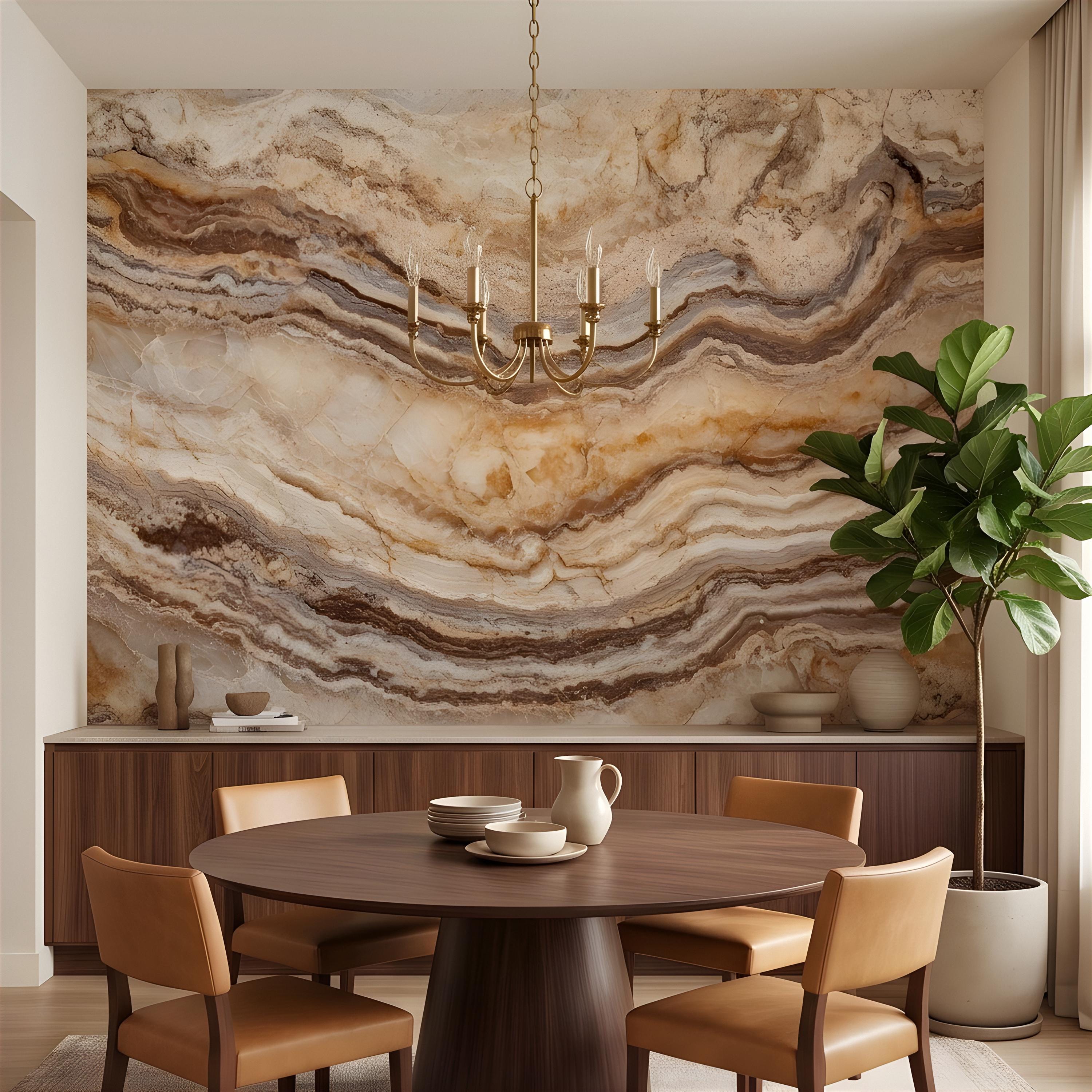 Onyx Marble Peel and Stick Wall Mural, Natural Stone Veining, Luxury Beige Agate Texture Elegant Mineral Wallpaper