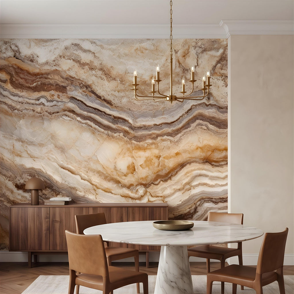 Onyx Marble Peel and Stick Wall Mural, Natural Stone Veining, Luxury Beige Agate Texture Elegant Mineral Wallpaper