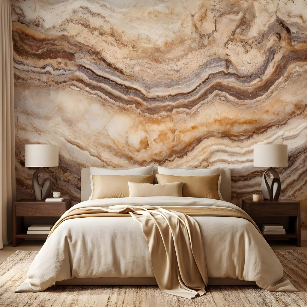 Onyx Marble Peel and Stick Wall Mural, Natural Stone Veining, Luxury Beige Agate Texture Elegant Mineral Wallpaper