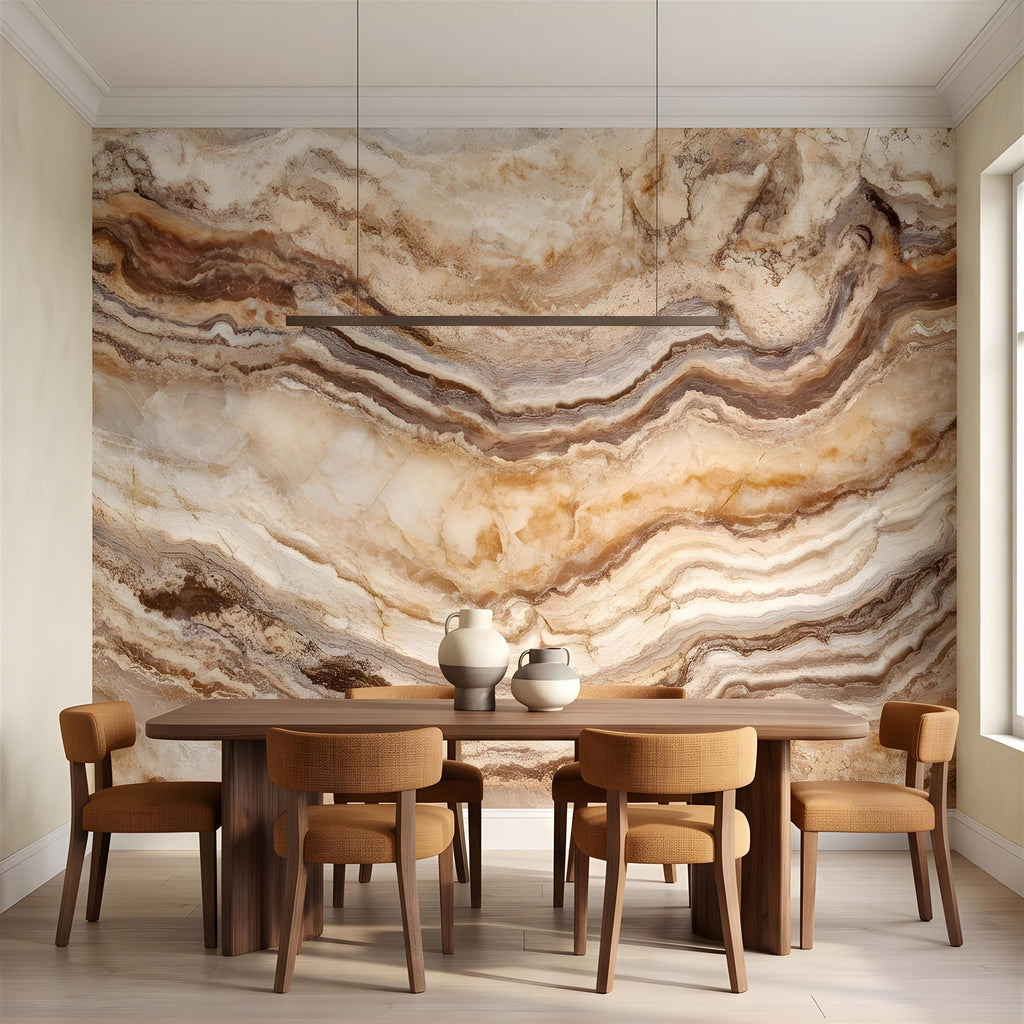 Onyx Marble Peel and Stick Wall Mural, Natural Stone Veining, Luxury Beige Agate Texture Elegant Mineral Wallpaper