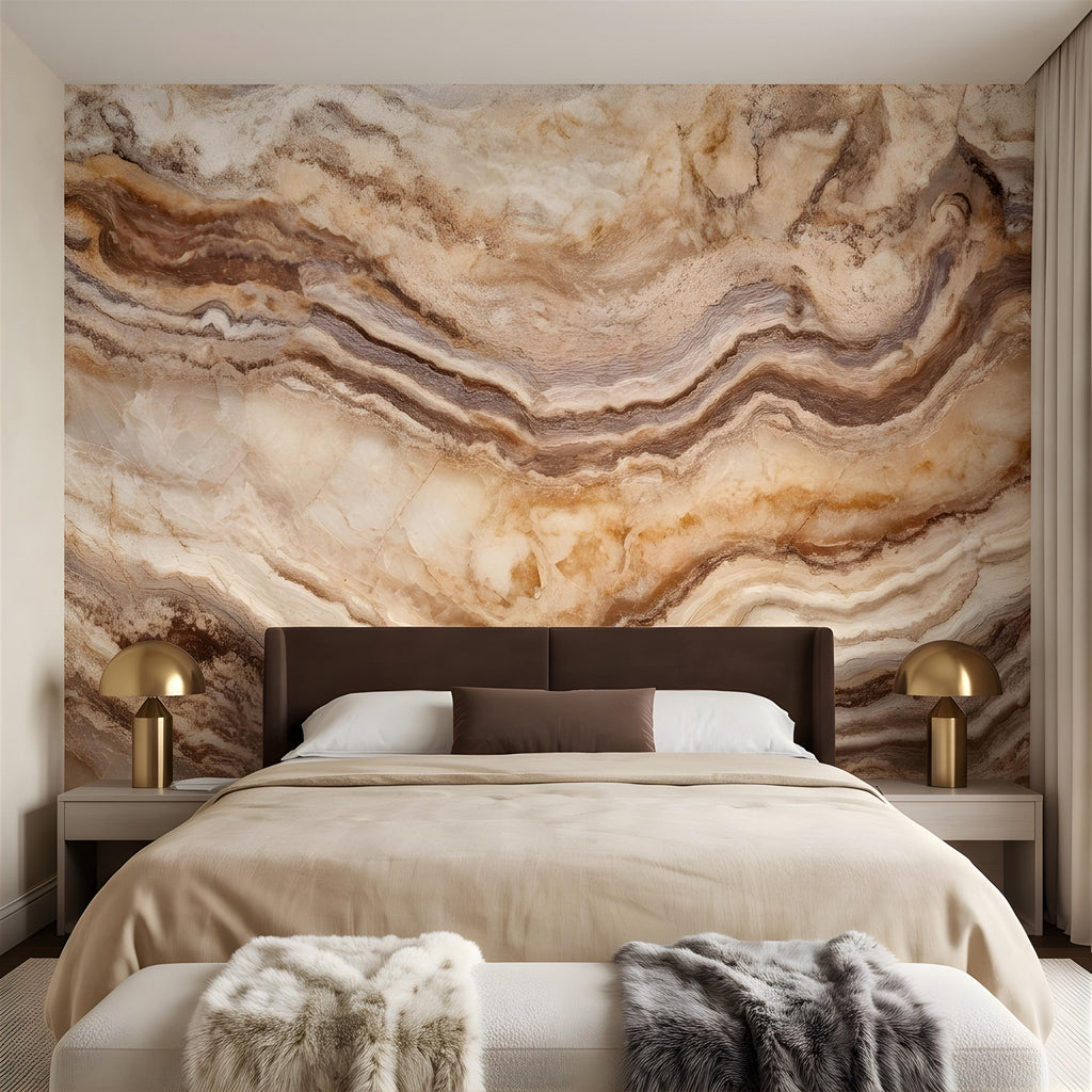 Onyx Marble Peel and Stick Wall Mural, Natural Stone Veining, Luxury Beige Agate Texture Elegant Mineral Wallpaper