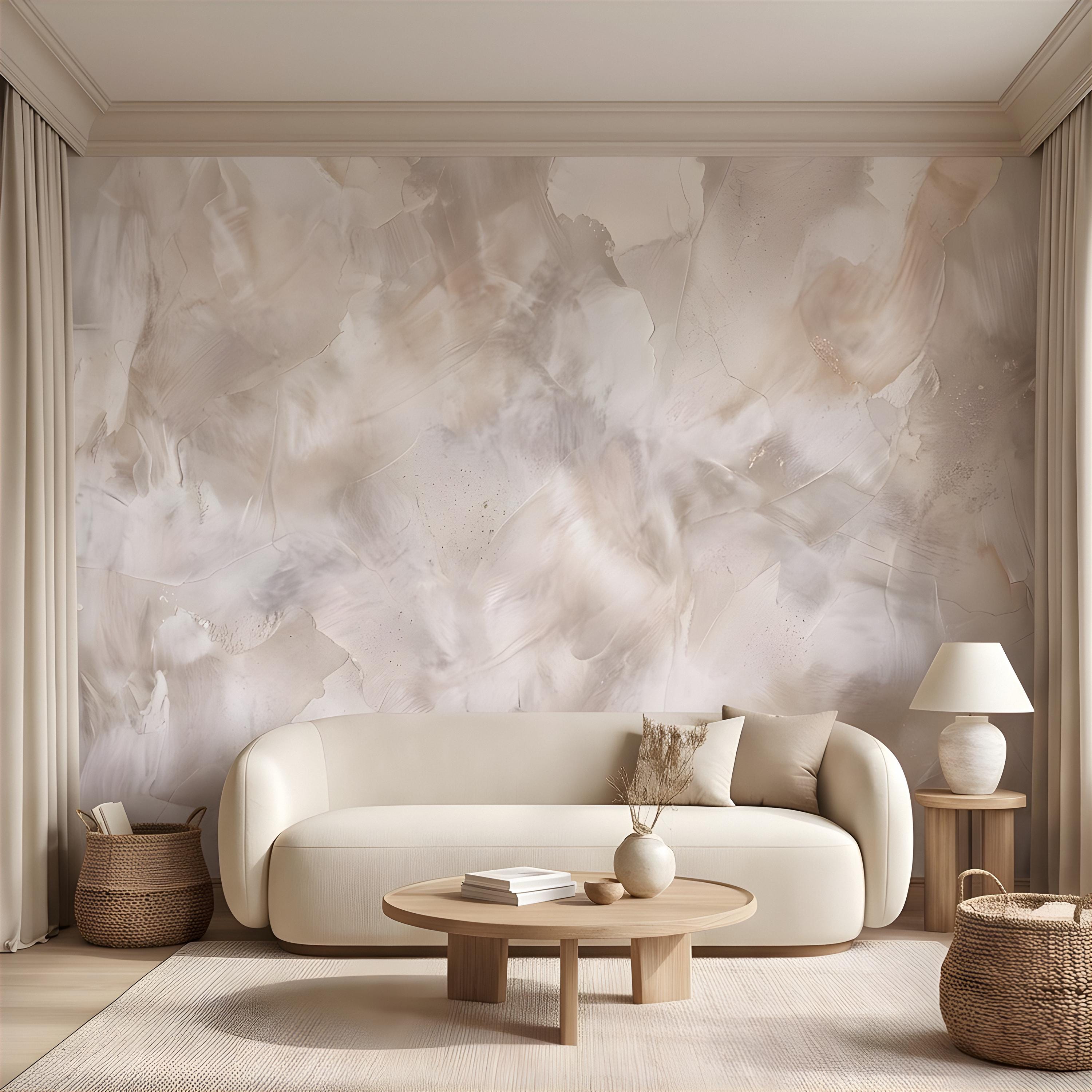 Lime Wash Peel and Stick Wall Mural, Roman Clay Plaster Texture, Soft Neutral Mineral Finish Luxury Textured Wallpaper