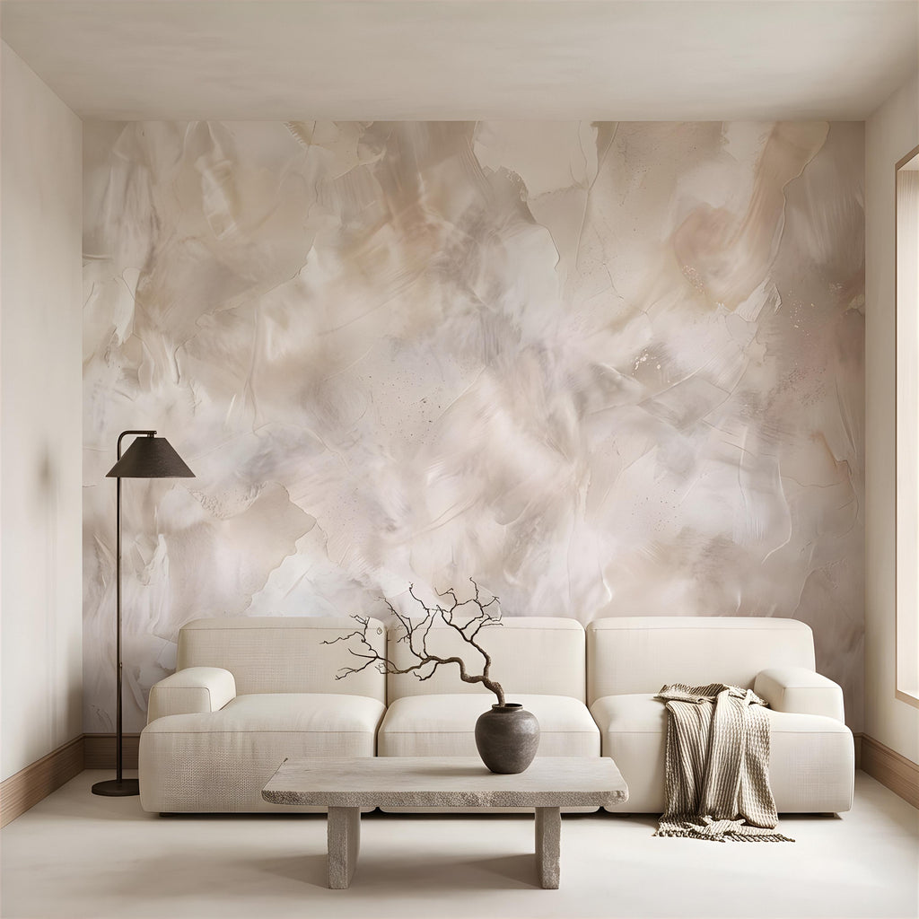 Lime Wash Peel and Stick Wall Mural, Roman Clay Plaster Texture, Soft Neutral Mineral Finish Luxury Textured Wallpaper