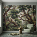 Enchanted Forest Peel and Stick Wall Mural, Ancient Moss Covered Trees Misty Woodland Lush Green Nature Landscape Wallpaper