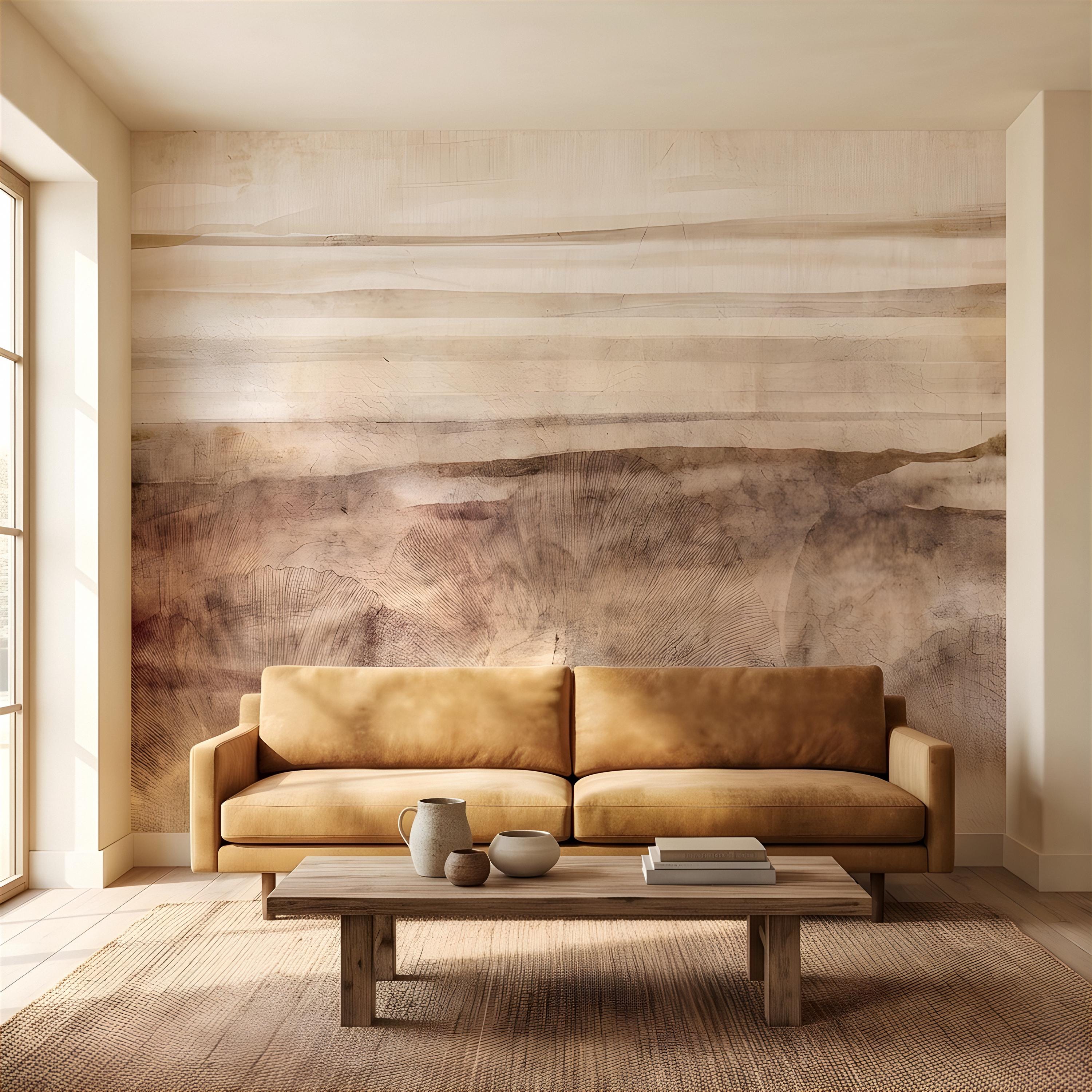 Petrified Wood Peel and Stick Wall Mural, Natural Fossil Grain Texture, Organic Earth Layer Pattern Rustic Mineral Wallpaper