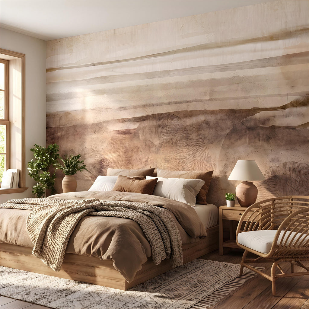 Petrified Wood Peel and Stick Wall Mural, Natural Fossil Grain Texture, Organic Earth Layer Pattern Rustic Mineral Wallpaper