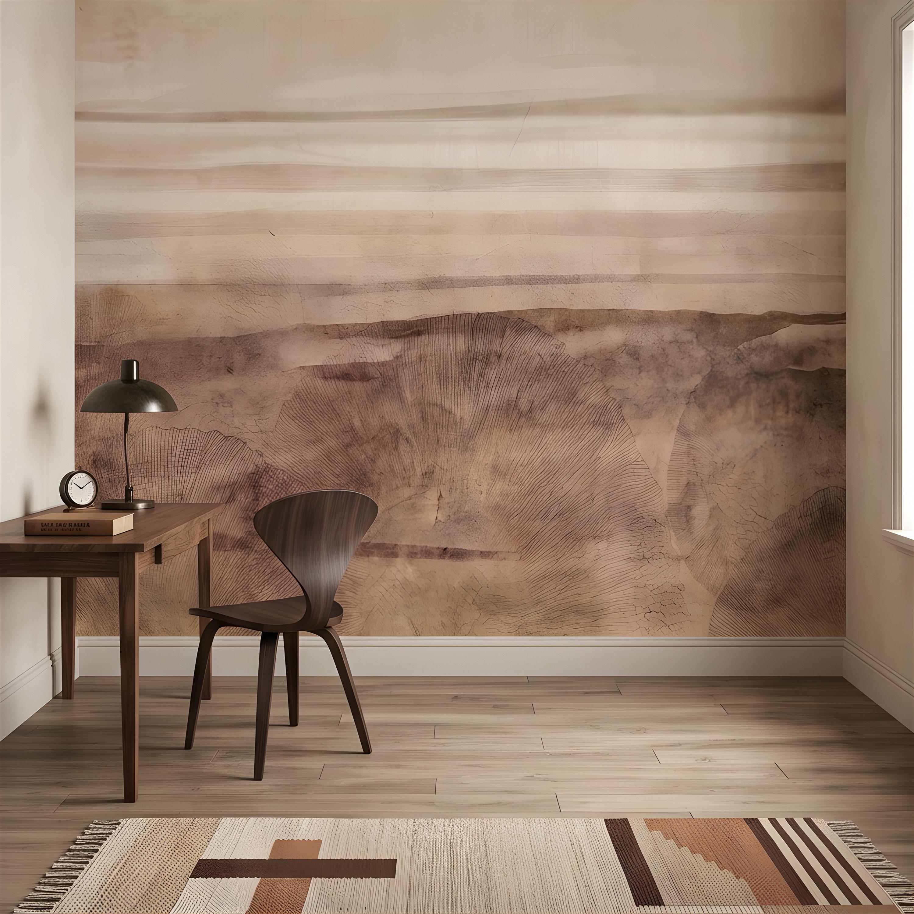 Petrified Wood Peel and Stick Wall Mural, Natural Fossil Grain Texture, Organic Earth Layer Pattern Rustic Mineral Wallpaper