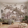 Prehistoric Dinosaur Peel and Stick Wall Mural, Vintage Jurassic T Rex Triceratops Brachiosaurus Landscape Wallpaper