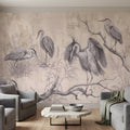 Vintage Heron Peel and Stick Wall Mural, Antique Marsh Waterbirds Coastal Wetland Scene Nature Wallpaper