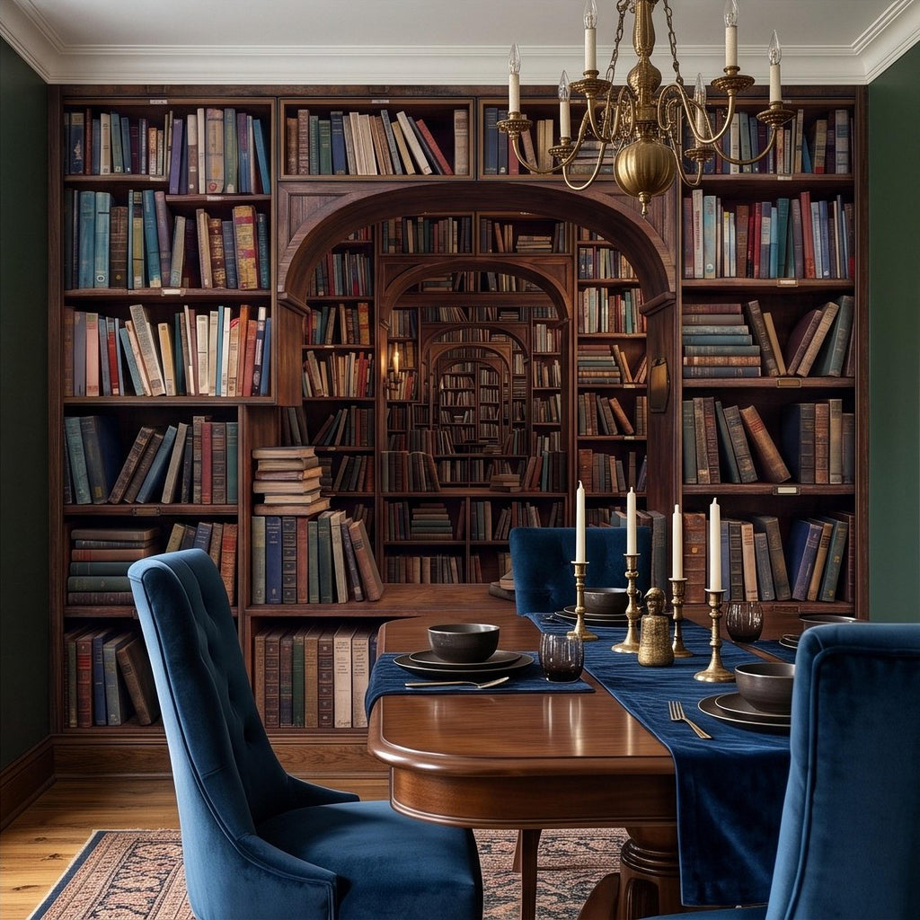 Vintage Library Bookshelf Peel and Stick Wall Mural, Classic Wooden Bookcase Secret Book Room Trompe L'oeil Wallpaper