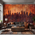 3D Abstract City Skyline Peel and Stick Wall Mural, Industrial Textured Relief, Urban Architectural Silhouette Contemporary Wallpaper