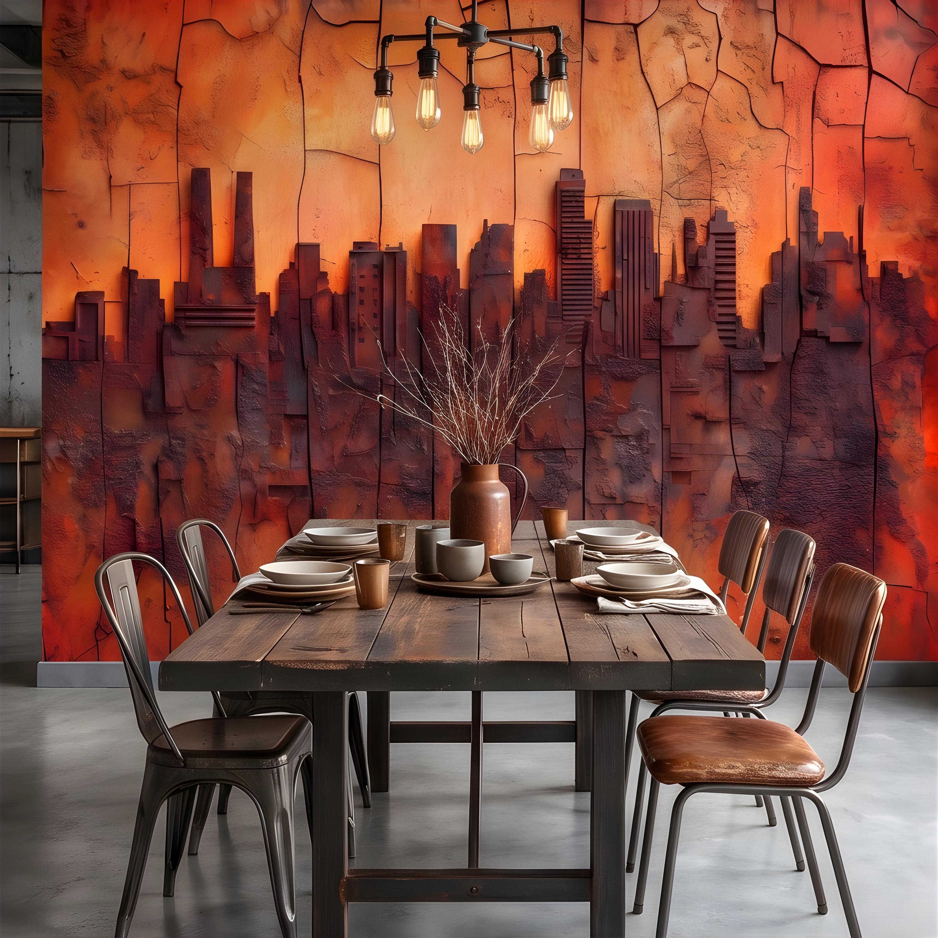 3D Abstract City Skyline Peel and Stick Wall Mural, Industrial Textured Relief, Urban Architectural Silhouette Contemporary Wallpaper