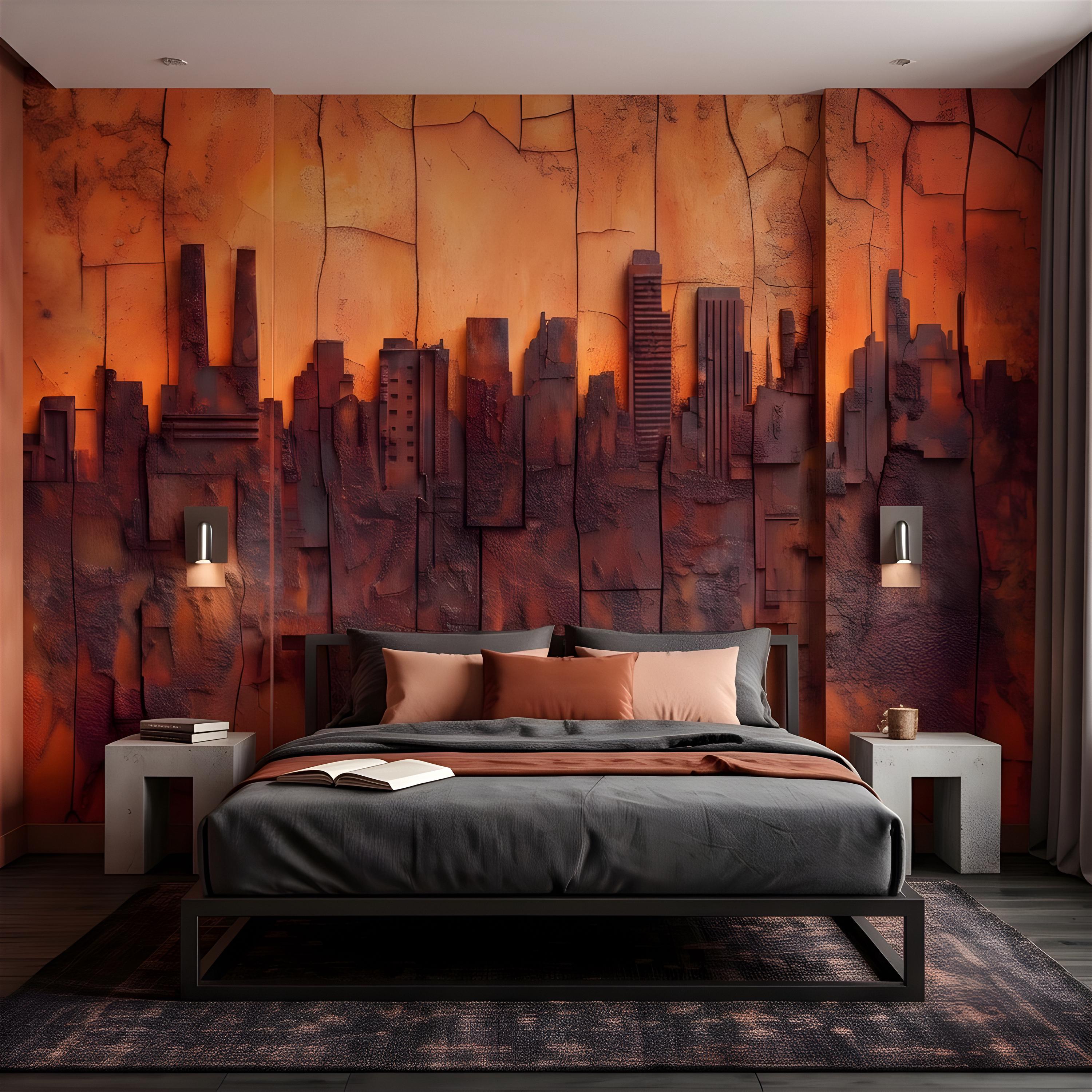 3D Abstract City Skyline Peel and Stick Wall Mural, Industrial Textured Relief, Urban Architectural Silhouette Contemporary Wallpaper