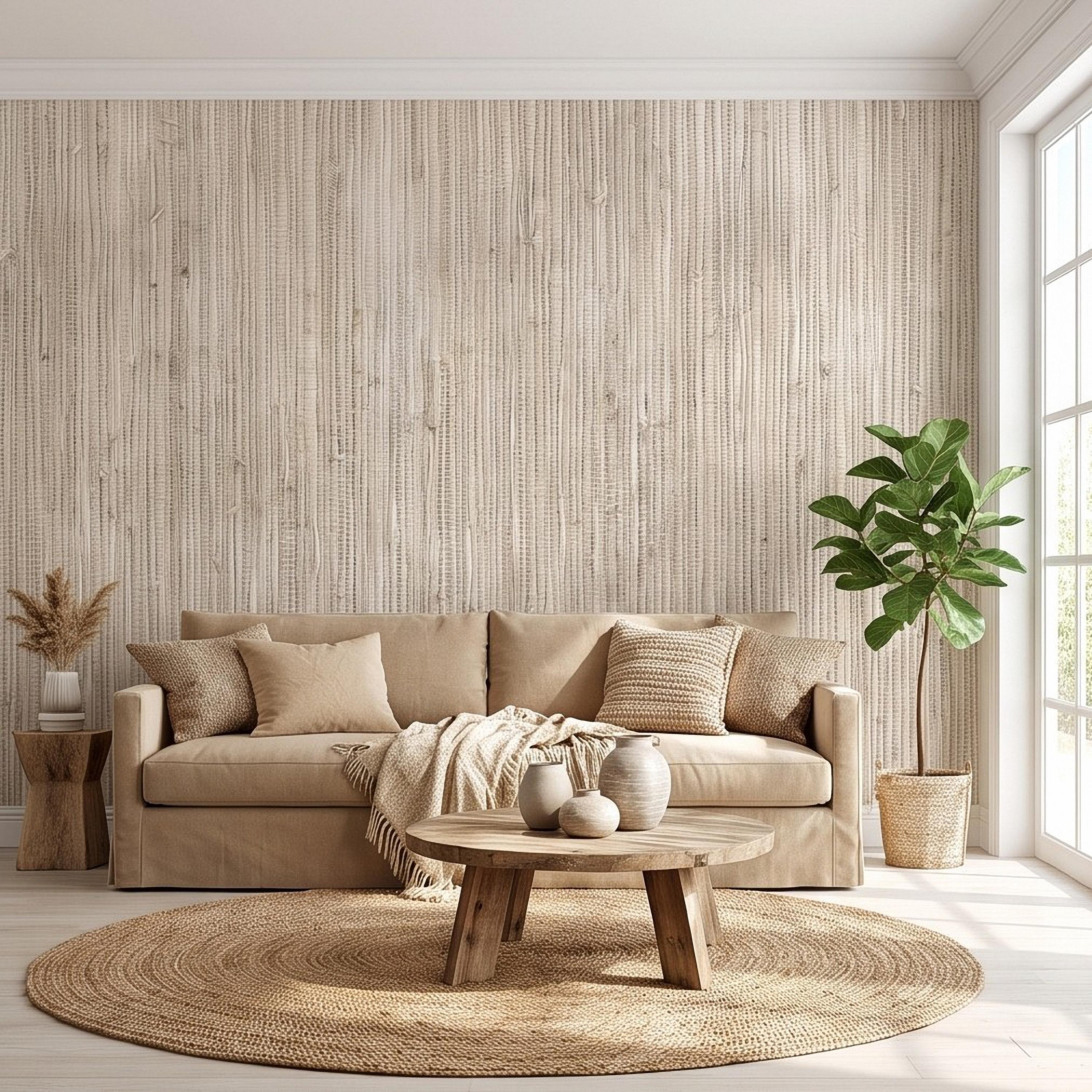 Grasscloth Peel and Stick Wall Mural, Natural Sisal Woven Texture, Neutral Linen Fiber Effect Luxury Organic Wallpaper