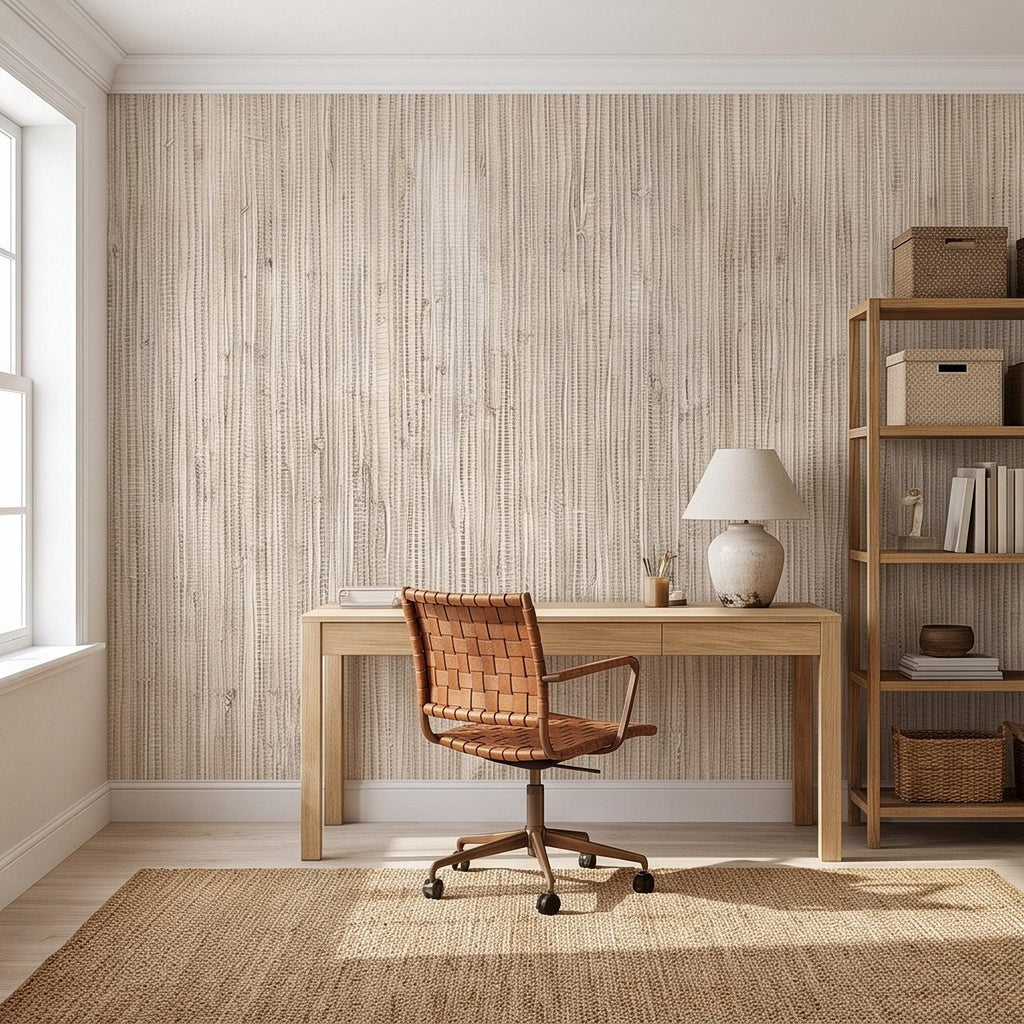 Grasscloth Peel and Stick Wall Mural, Natural Sisal Woven Texture, Neutral Linen Fiber Effect Luxury Organic Wallpaper