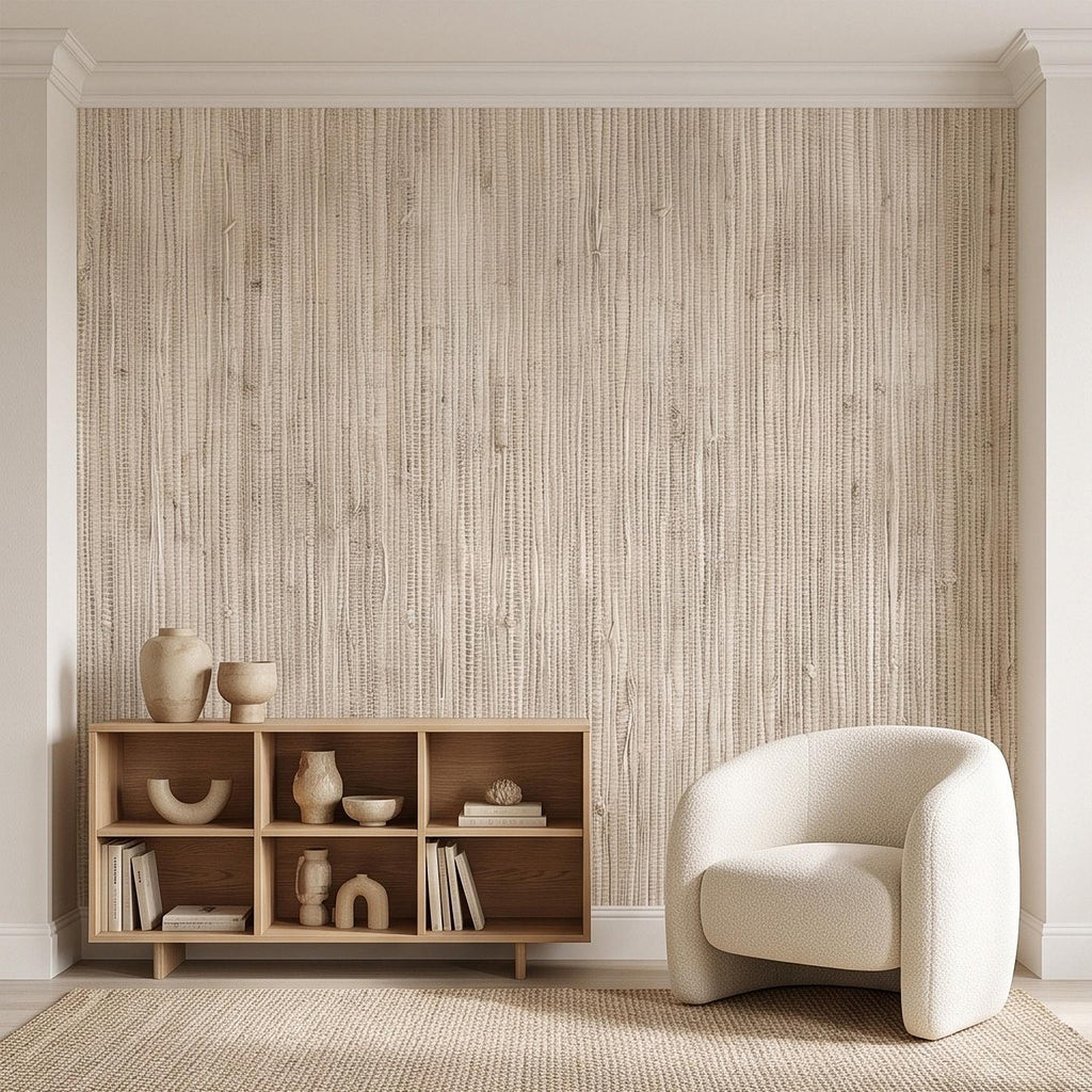 Grasscloth Peel and Stick Wall Mural, Natural Sisal Woven Texture, Neutral Linen Fiber Effect Luxury Organic Wallpaper