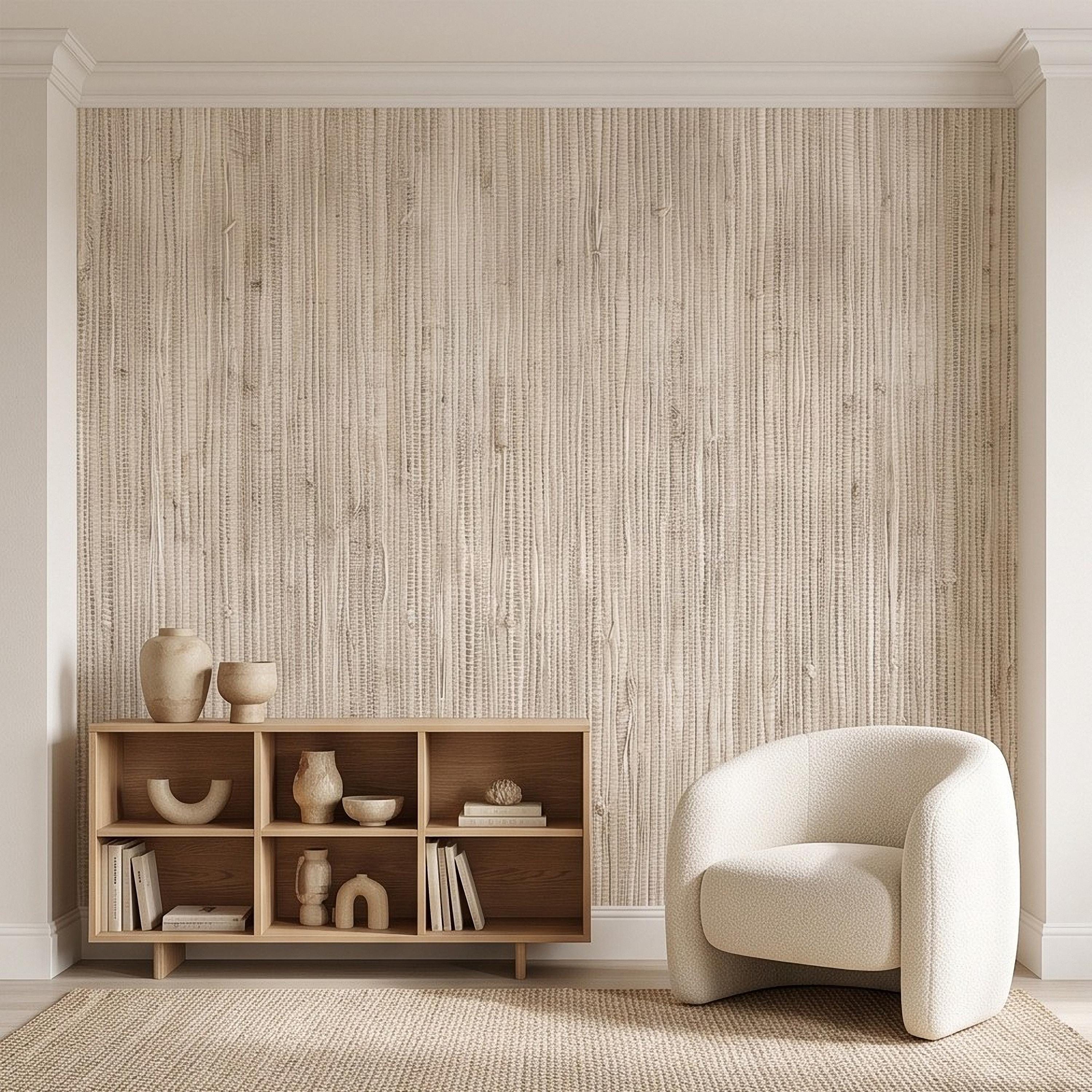 Grasscloth Peel and Stick Wall Mural, Natural Sisal Woven Texture, Neutral Linen Fiber Effect Luxury Organic Wallpaper