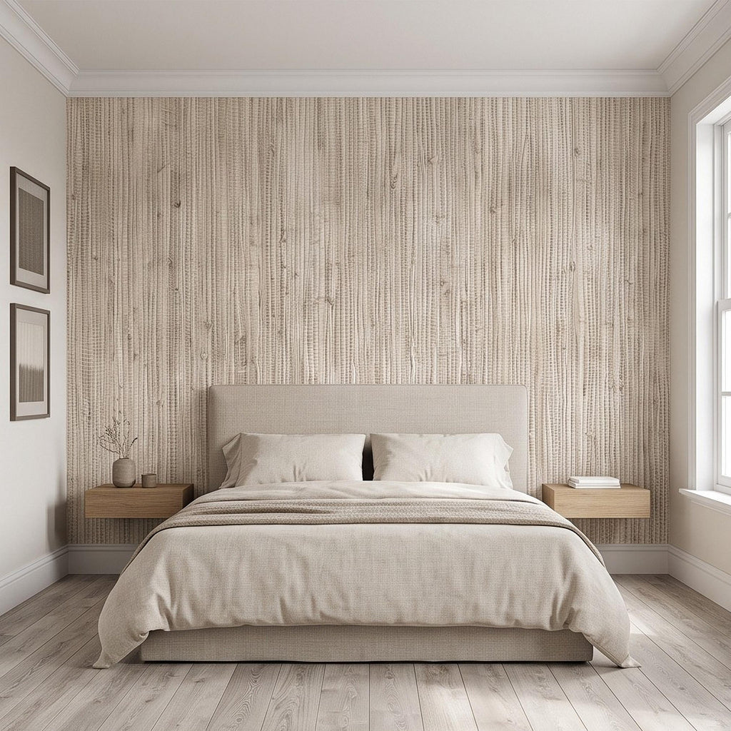 Grasscloth Peel and Stick Wall Mural, Natural Sisal Woven Texture, Neutral Linen Fiber Effect Luxury Organic Wallpaper