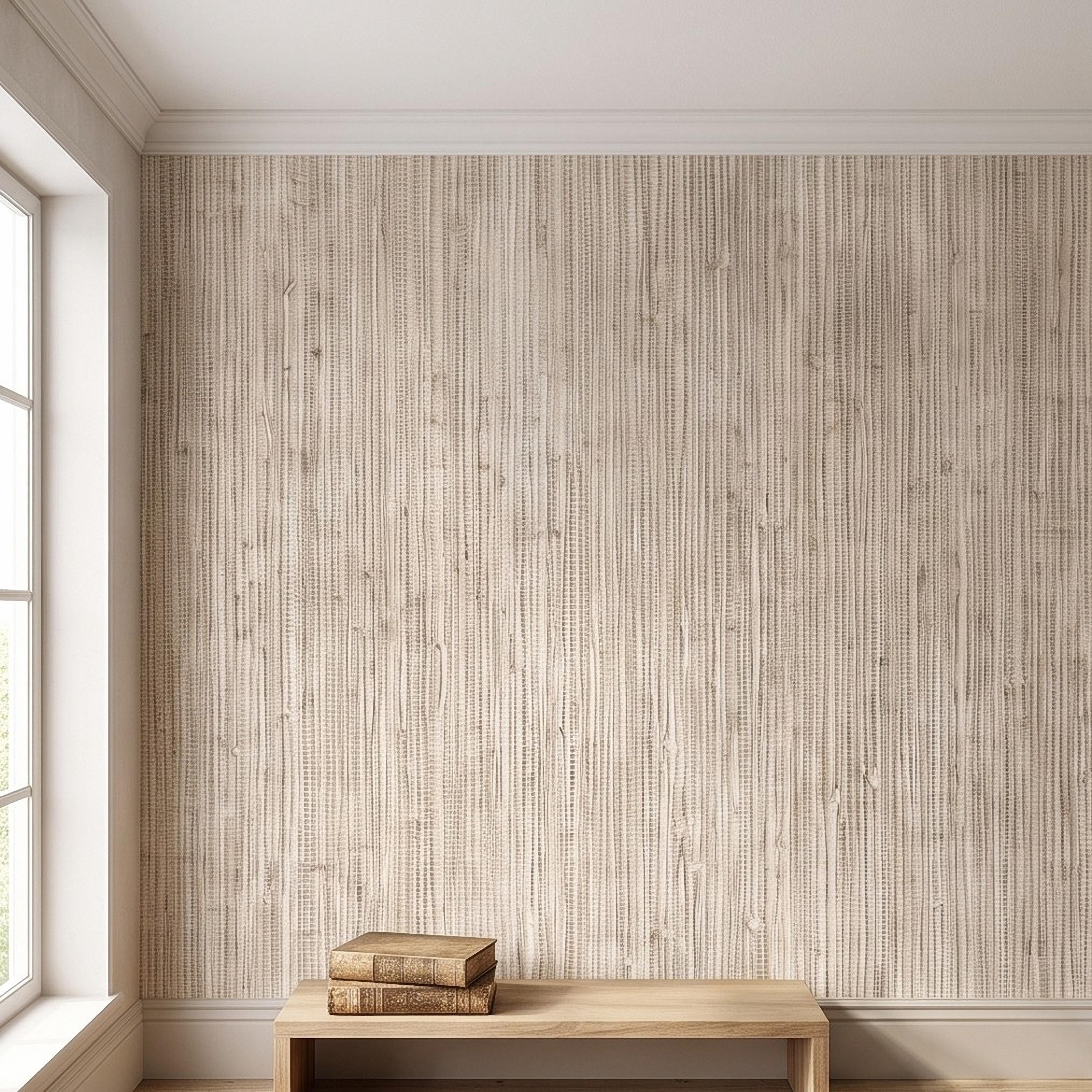 Grasscloth Peel and Stick Wall Mural, Natural Sisal Woven Texture, Neutral Linen Fiber Effect Luxury Organic Wallpaper
