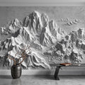3D Mountain Relief Peel and Stick Wall Mural, White Plaster Landscape Texture Modern Minimalist Wallpaper
