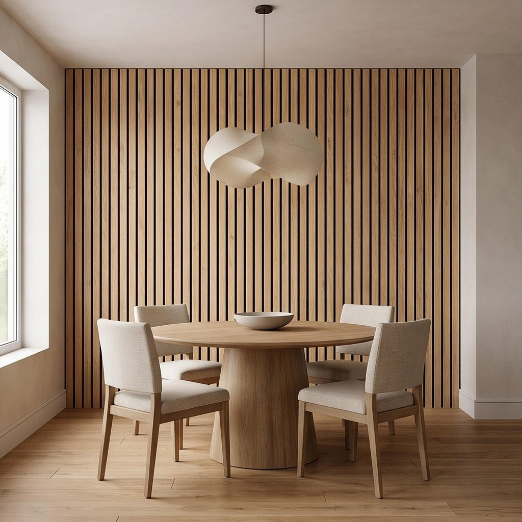 Vertical Faux Wood Slat Panel Peel and Stick Wall Mural, Natural Oak Texture, Scandinavian Wall Panel, Modern Slat Wallpaper