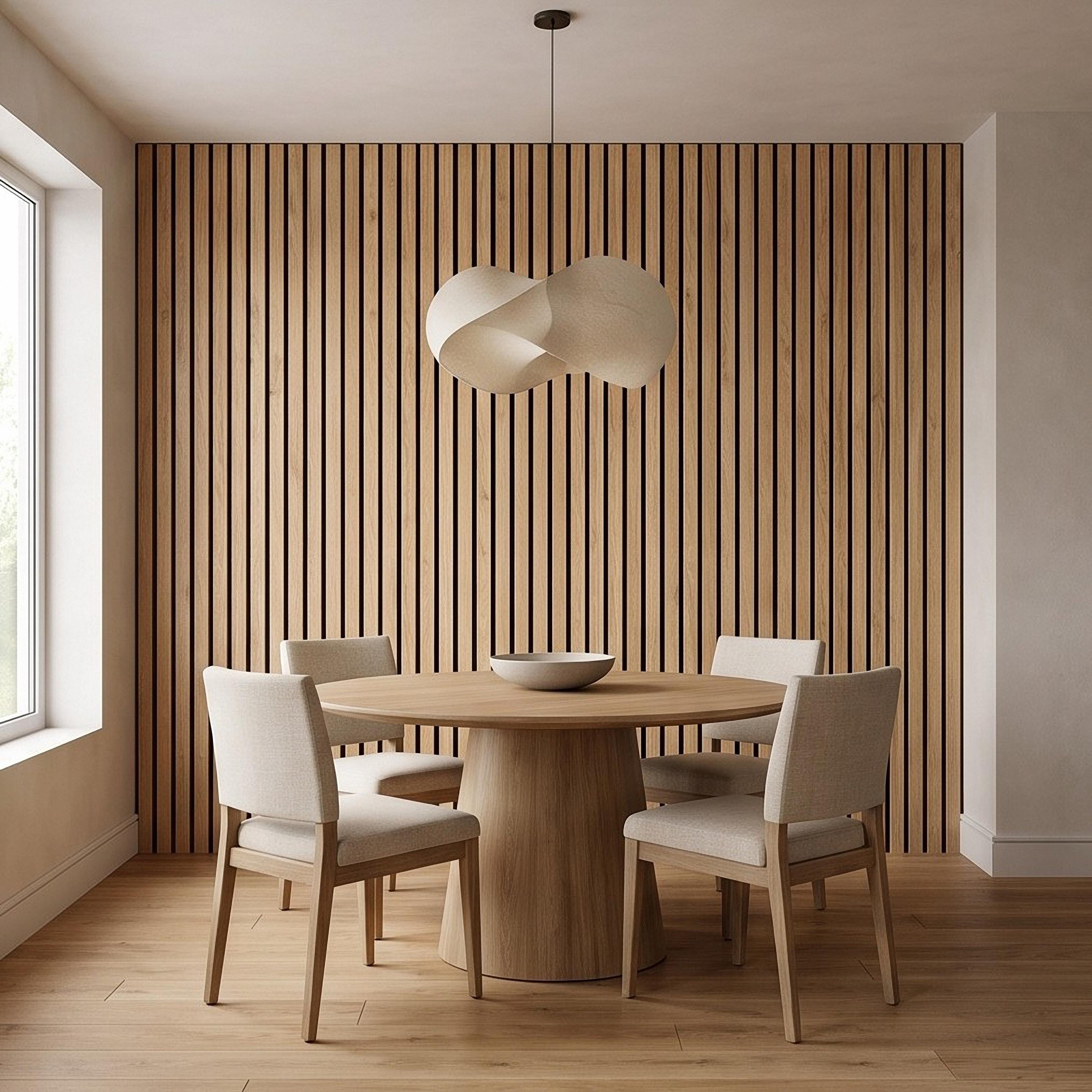 Vertical Faux Wood Slat Panel Peel and Stick Wall Mural, Natural Oak Texture, Scandinavian Wall Panel, Modern Slat Wallpaper