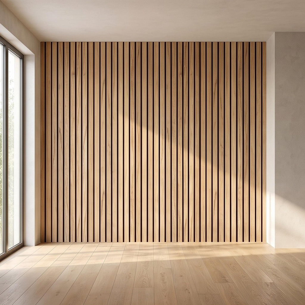 Vertical Faux Wood Slat Panel Peel and Stick Wall Mural, Natural Oak Texture, Scandinavian Wall Panel, Modern Slat Wallpaper