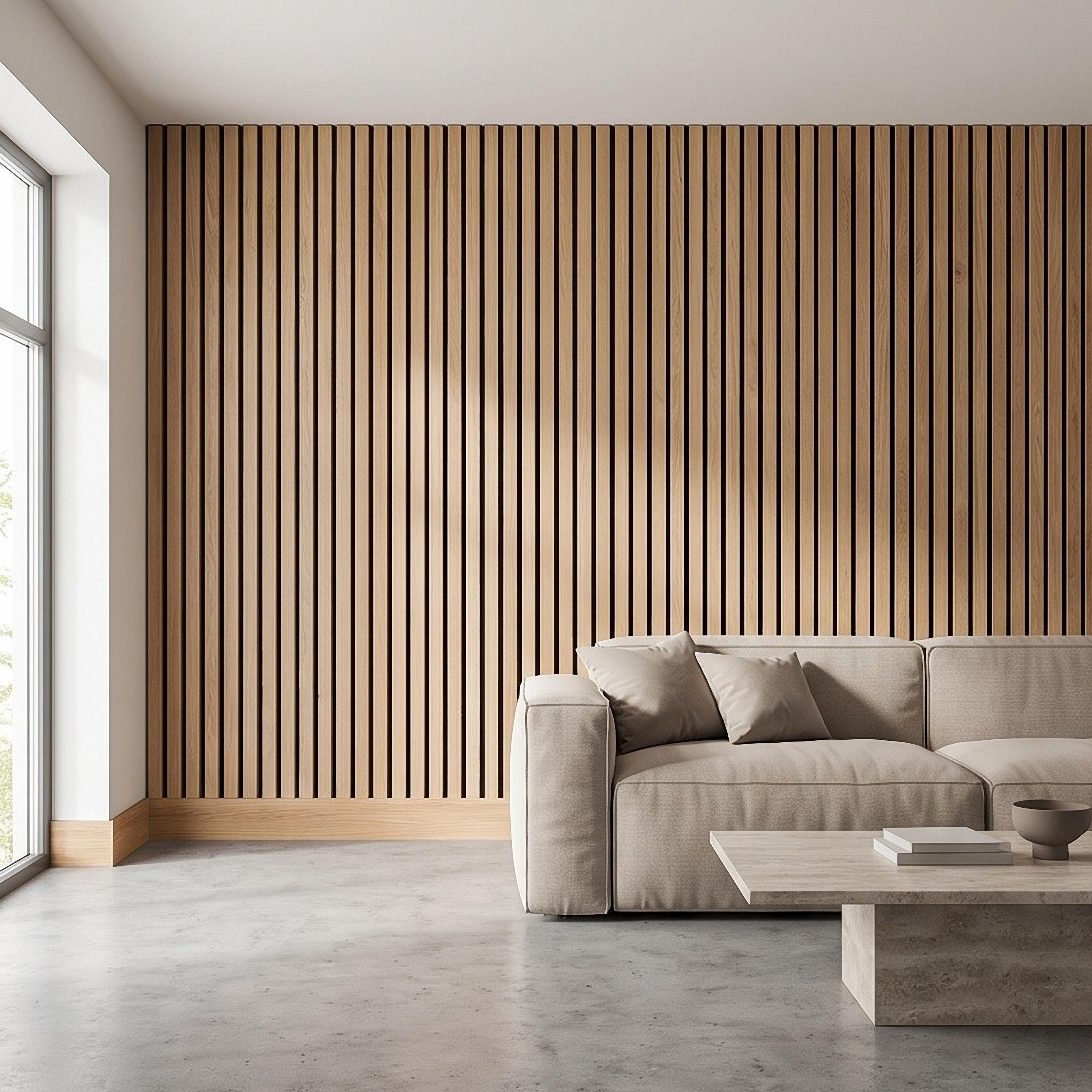 Vertical Faux Wood Slat Panel Peel and Stick Wall Mural, Natural Oak Texture, Scandinavian Wall Panel, Modern Slat Wallpaper