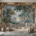 Baroque Garden Fresco Peel and Stick Wall Mural, Antique Classical Landscape Palace Ruins Trompe L'Oeil Wallpaper