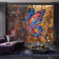 Abstract Butterfly Peel and Stick Wall Mural, Colorful Liquid Paint Gold Kintsugi Modern Luxury Wallpaper