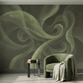 Abstract Sage Green Peel and Stick Wall Mural, Organic Brushstroke Flow Modern Minimalist Swirl Wallpaper