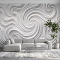 3D White Marble Relief Peel and Stick Wall Mural, Abstract Swirl Wave Texture Modern Minimalist Wallpaper