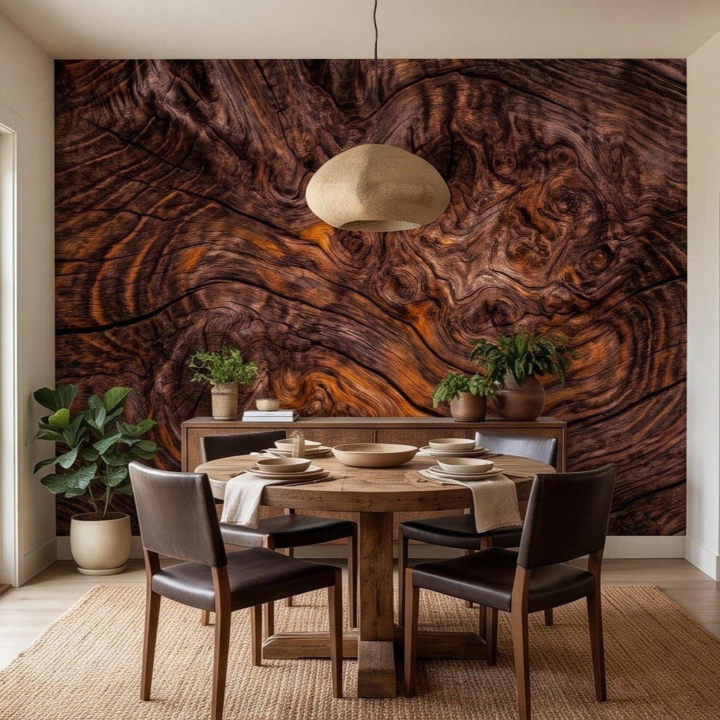 Rustic Burl Wood Peel and Stick Wall Mural, Natural Reclaimed Wood Grain Texture Organic Timber Pattern Wallpaper