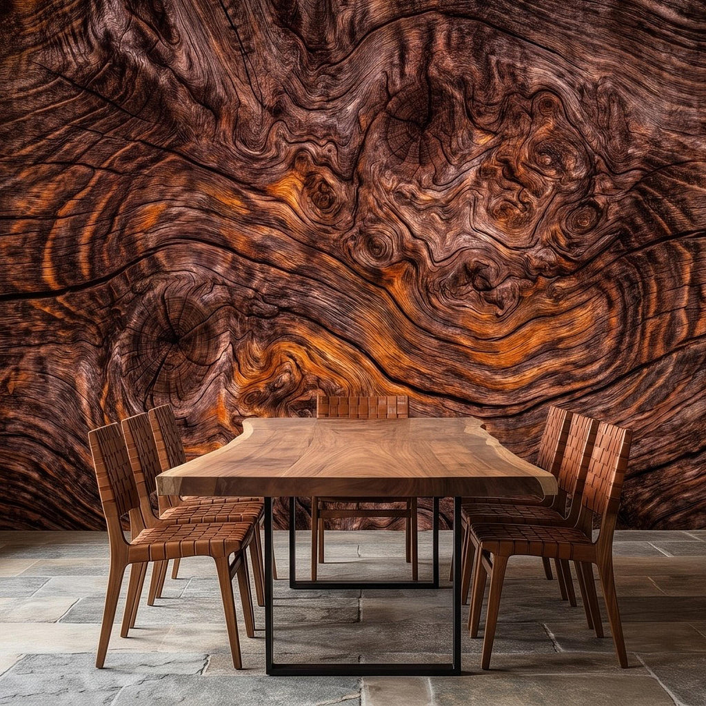 Rustic Burl Wood Peel and Stick Wall Mural, Natural Reclaimed Wood Grain Texture Organic Timber Pattern Wallpaper