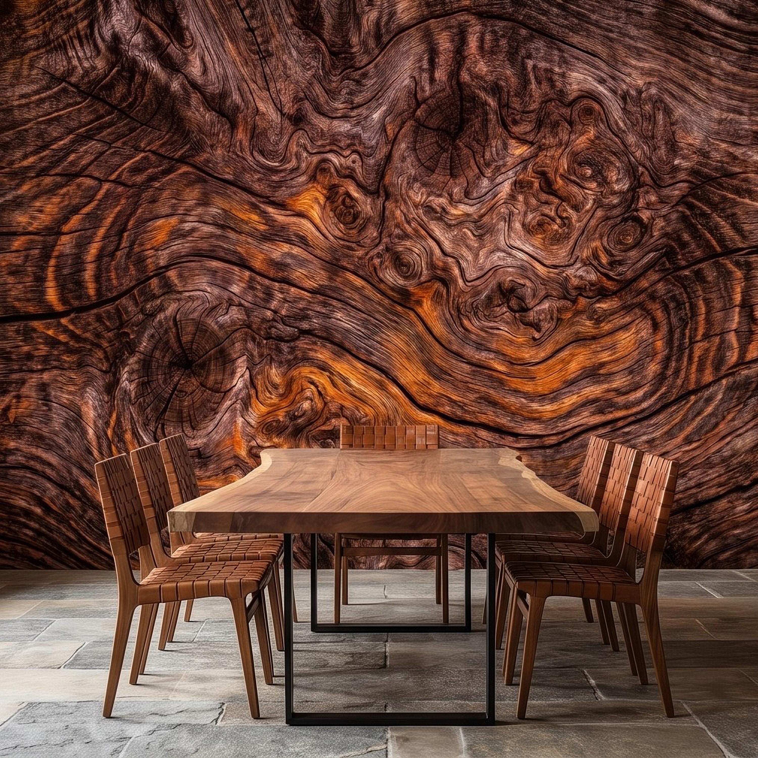 Rustic Burl Wood Peel and Stick Wall Mural, Natural Reclaimed Wood Grain Texture Organic Timber Pattern Wallpaper