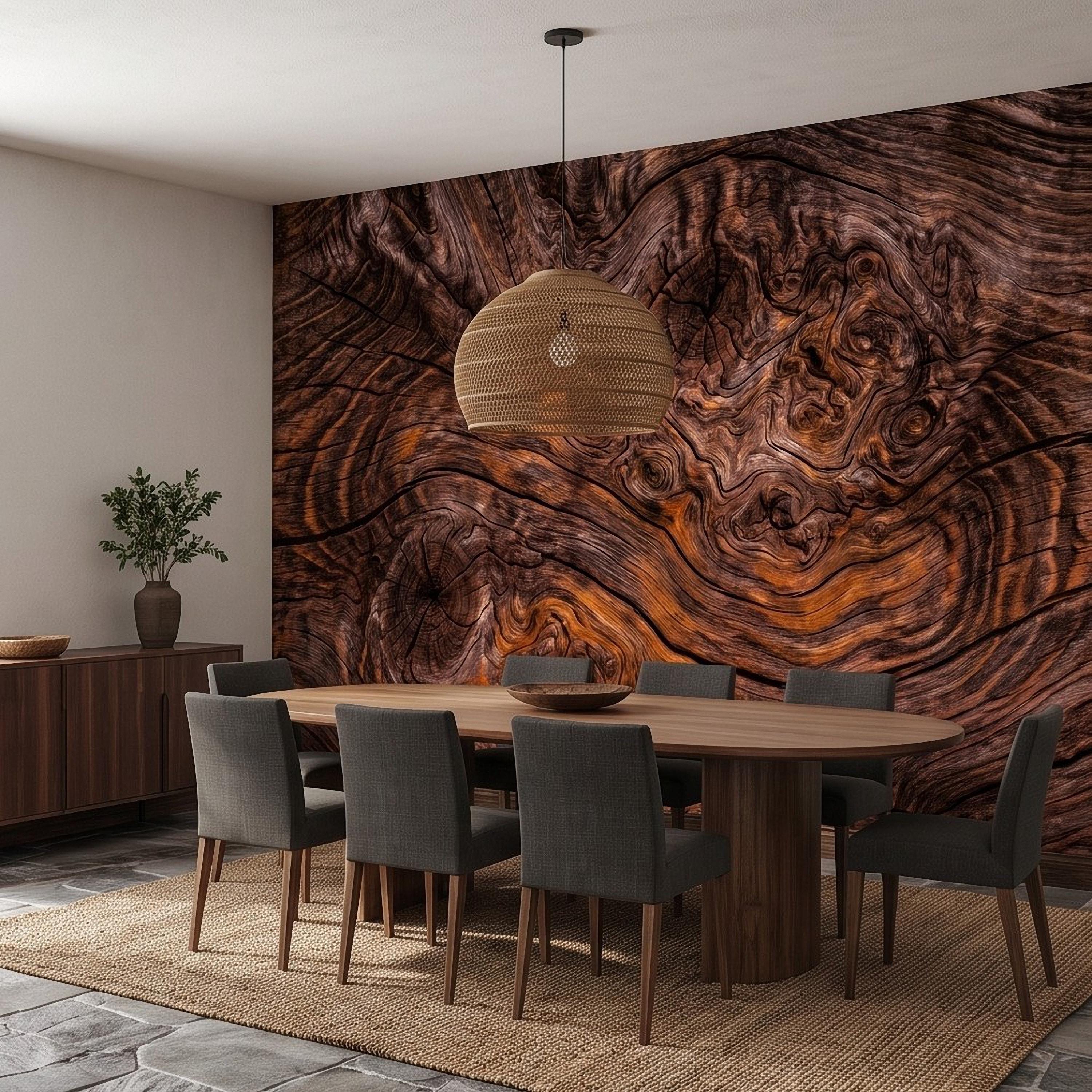Rustic Burl Wood Peel and Stick Wall Mural, Natural Reclaimed Wood Grain Texture Organic Timber Pattern Wallpaper