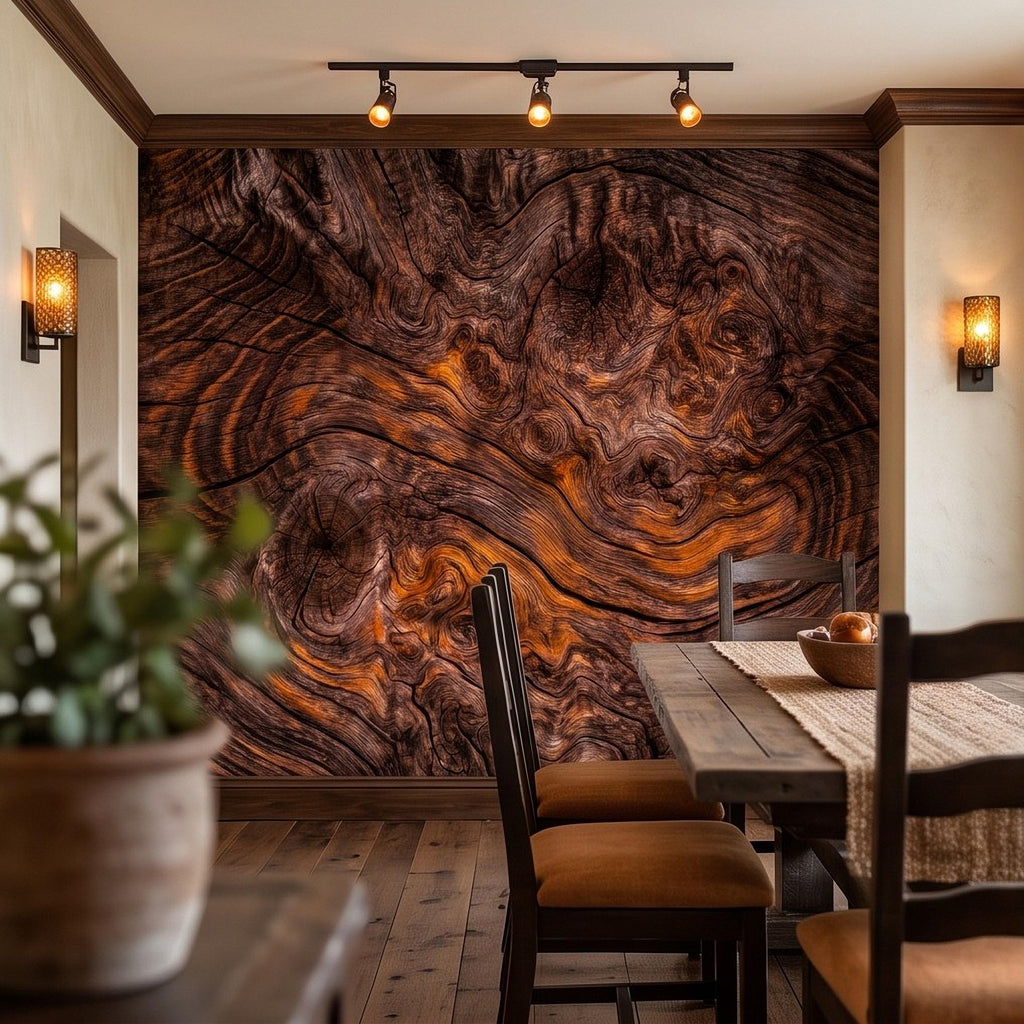 Rustic Burl Wood Peel and Stick Wall Mural, Natural Reclaimed Wood Grain Texture Organic Timber Pattern Wallpaper