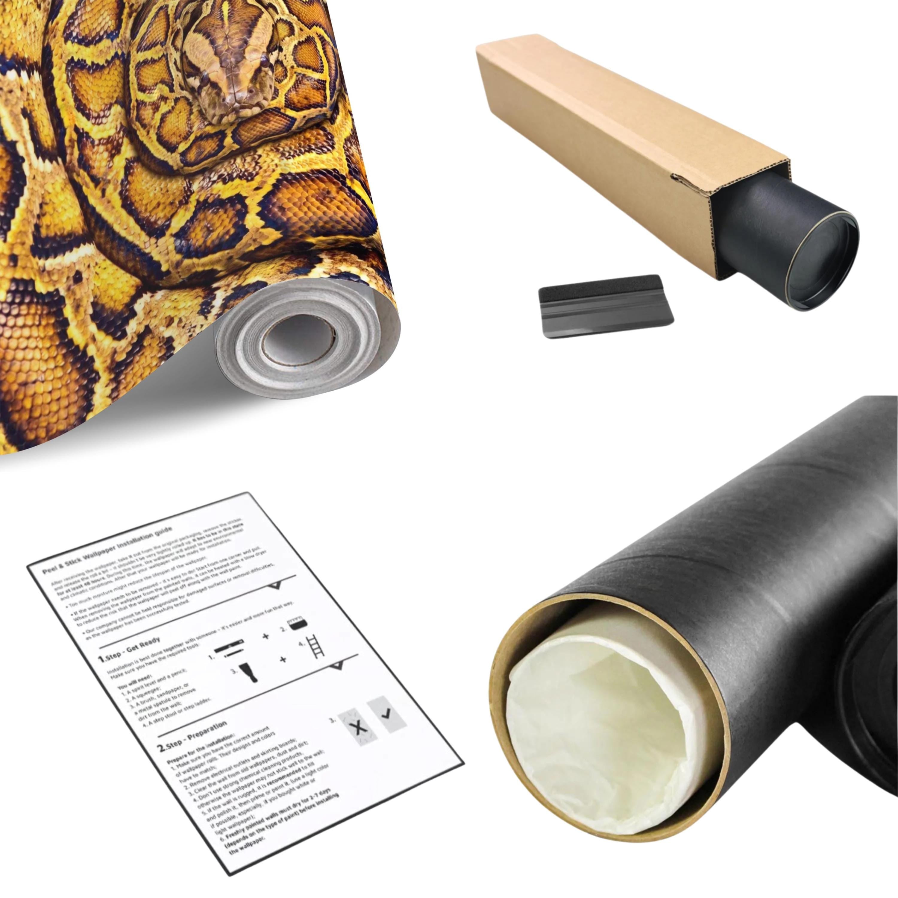Ball Python Peel and Stick Wall Mural, Coiled Snake Portrait Exotic Reptile Skin Texture Wildlife Wallpaper