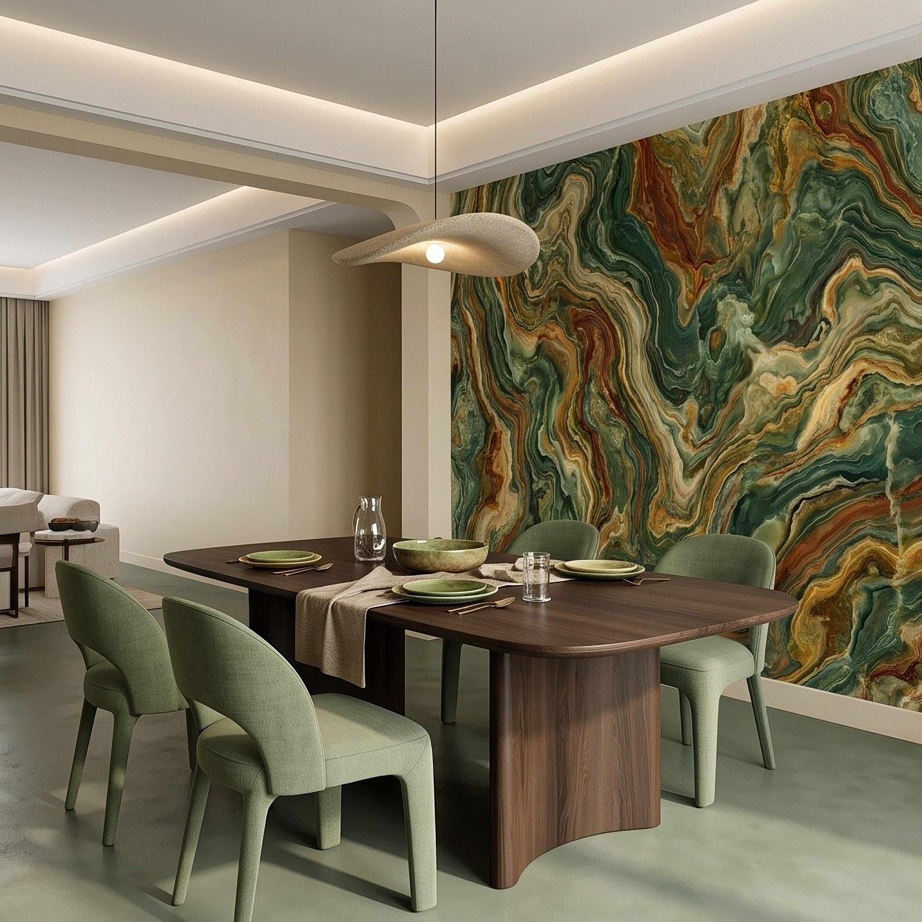Green Onyx Peel and Stick Wall Mural, Abstract Natural Stone Mineral Texture Earthy Luxury Wallpaper
