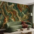 Green Onyx Peel and Stick Wall Mural, Abstract Natural Stone Mineral Texture Earthy Luxury Wallpaper