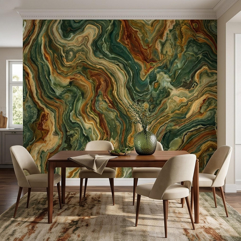 Green Onyx Peel and Stick Wall Mural, Abstract Natural Stone Mineral Texture Earthy Luxury Wallpaper